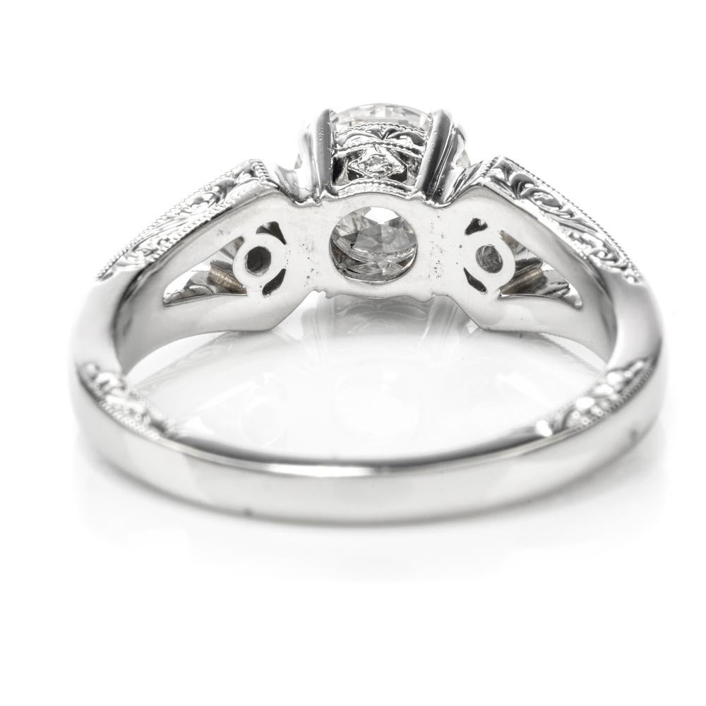 Round Cut Beaudry GIA European Round Diamond Platinum Engagement Ring