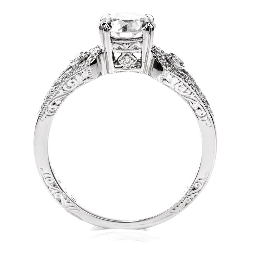 Women's Beaudry GIA European Round Diamond Platinum Engagement Ring