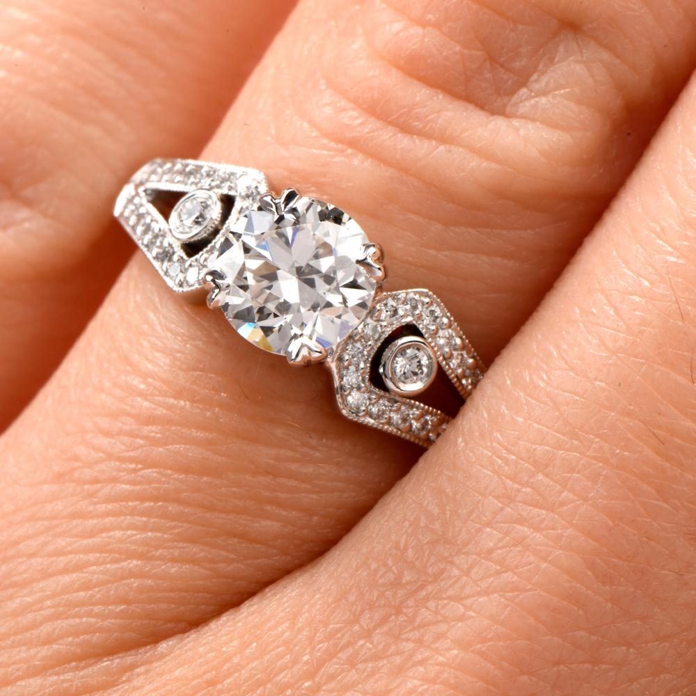 Beaudry GIA European Round Diamond Platinum Engagement Ring 1