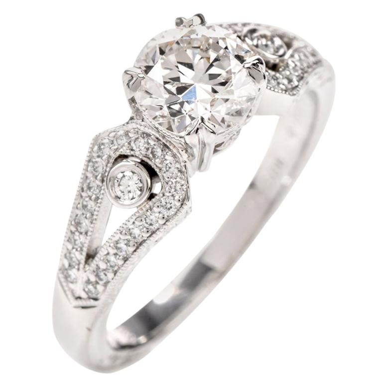 Beaudry GIA European Round Diamond Platinum Engagement Ring