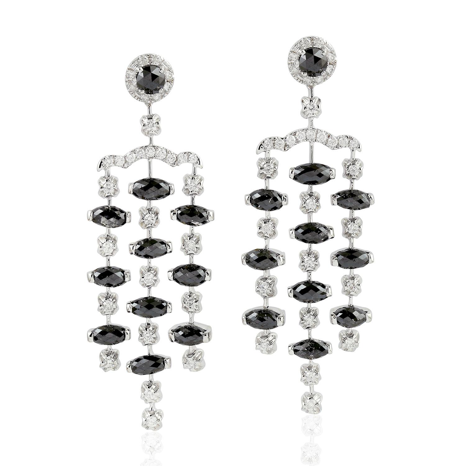 Round Cut Beads & Diamonds Chandelier Earrring Made in 18k White Gold For Sale