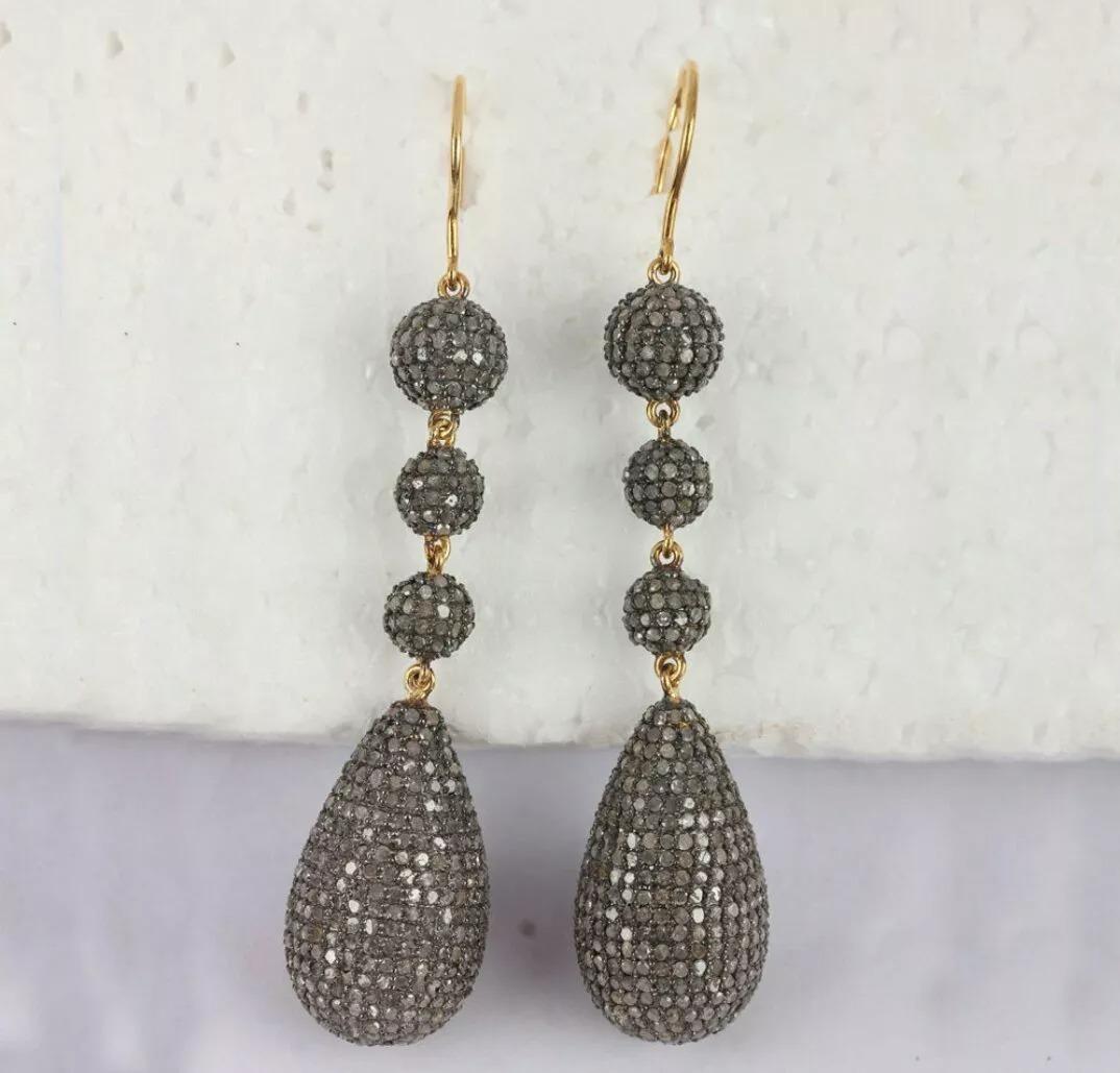 Beads Earring Pave Diamond Earring 14k Gold&925 Silver Diamond Handmade Earring
Light weight can be worn everyday

Additional information:
Condition: New without tags: A brand-new, unused, and unworn item (including handmade items) that is not in