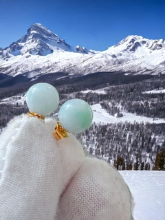 Beads of Eternity Burmese A-Jade Stud Earrings with 18K Yellow Gold 8mm 18001