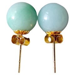 Beads of Eternity Burmese A-Jade Stud Earrings with 18K Yellow Gold 8mm 18001