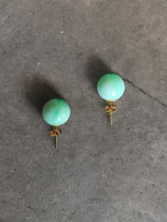 Beads of Eternity Burmese A-Jade Stud Earrings with 18K Yellow Gold 12 mm 18002