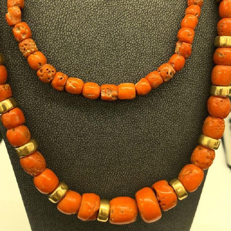Coral Necklaces With 14ct Gold Beads Spaced in Between every 2 Corals

This necklace is a unique combination of coral and gold, which is a perfect gift for a lady who loves the sea. The necklace consists of coral and golden beads, are spaced in