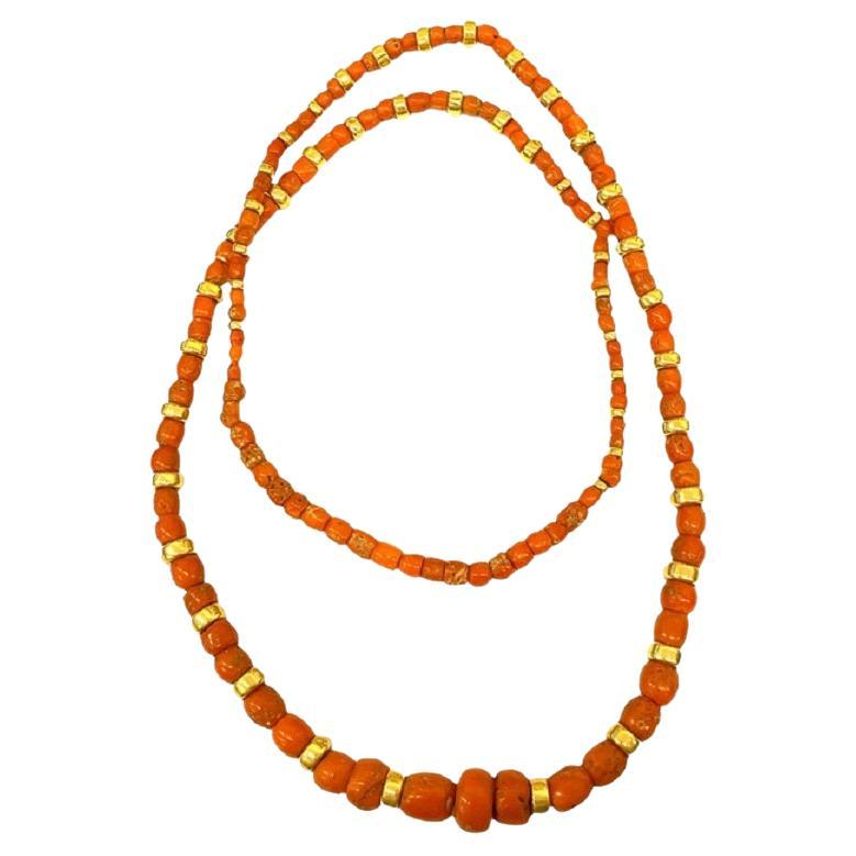 Beads Spaced Coral Necklaces in 14ct Gold For Sale