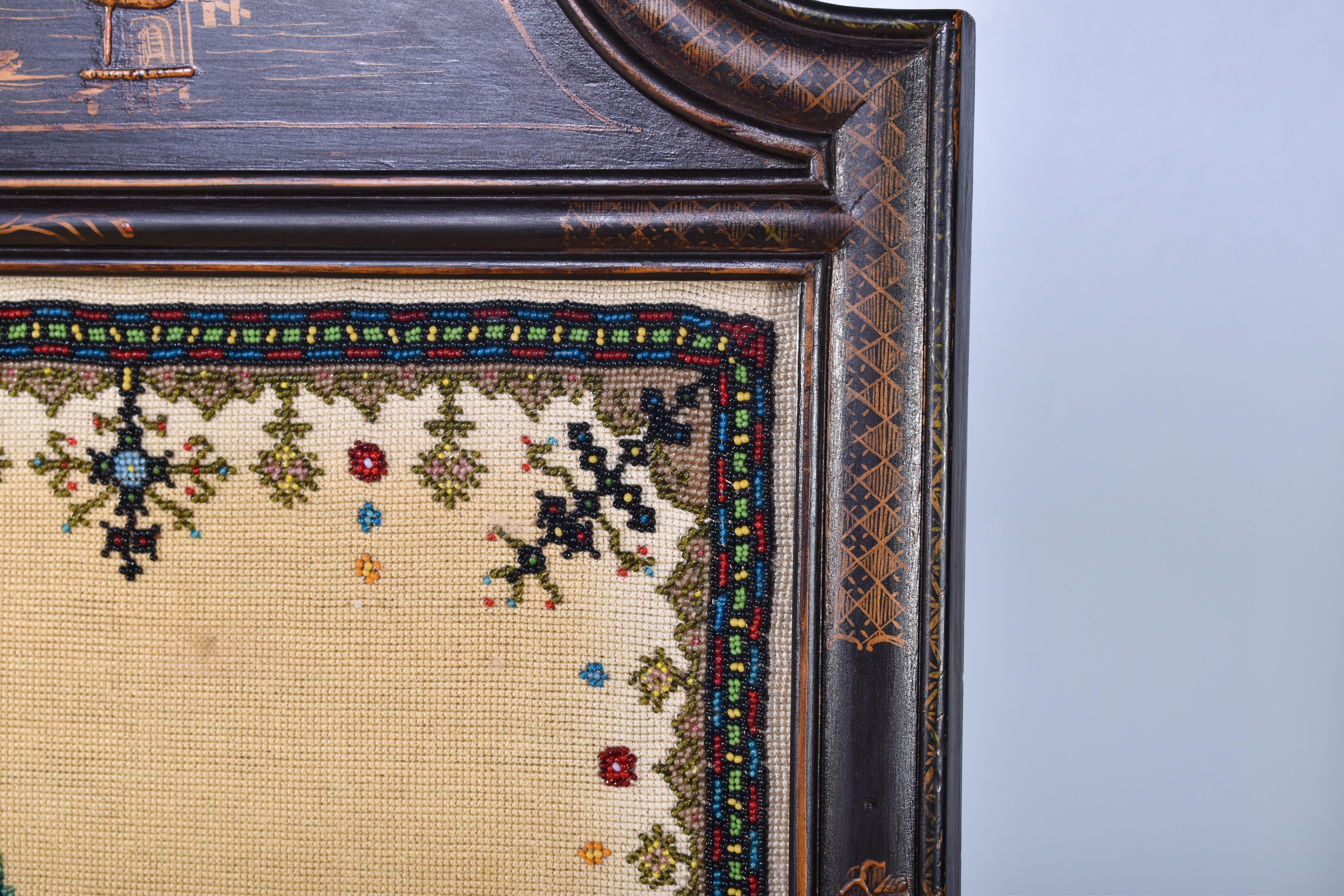 Hand-Painted Beadwork Fire Screen For Sale