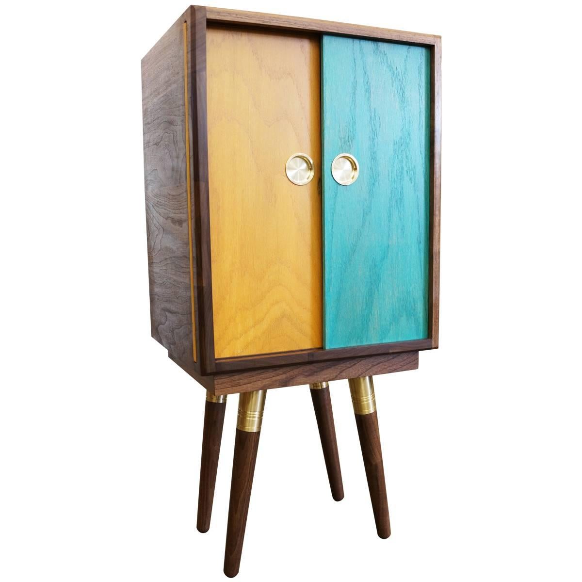 Beaker Cabinet with Walnut Hardwood and Brass 2018 by Post & Gleam For Sale