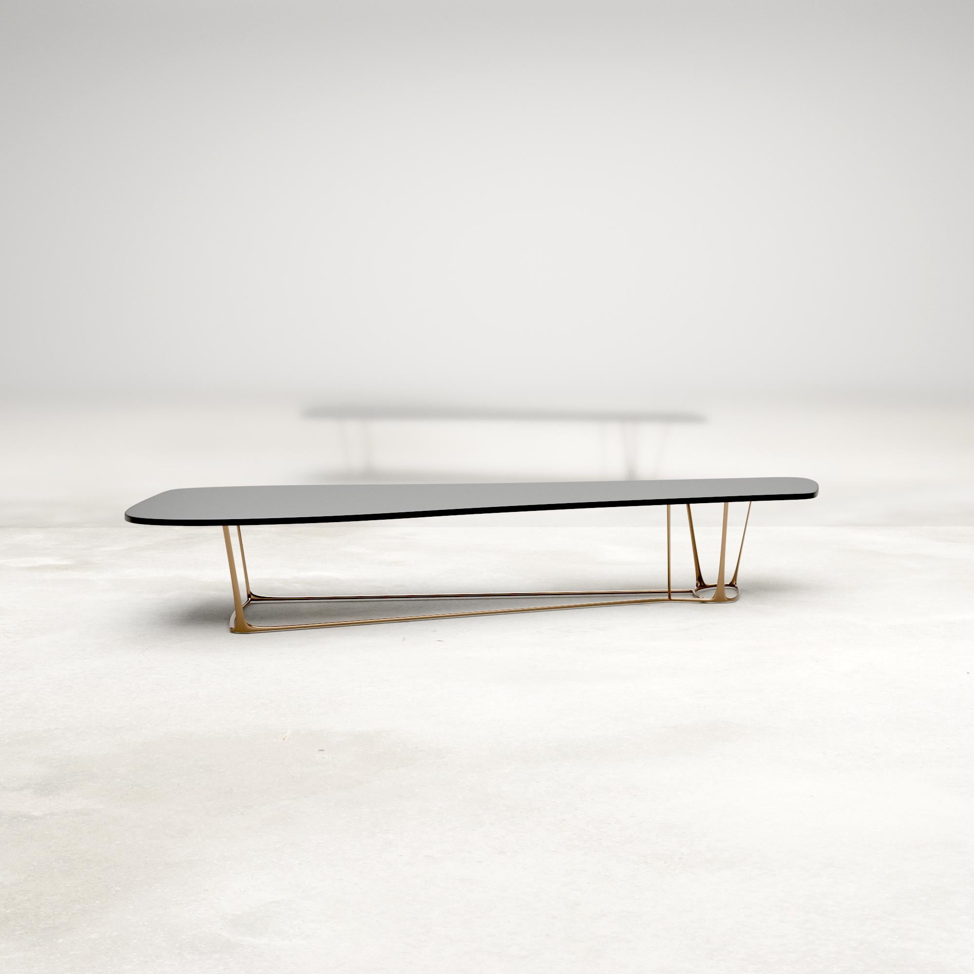 French Beam, 21st Century Hand Varnished Wood & Bronze Chromed Steel Dining Table