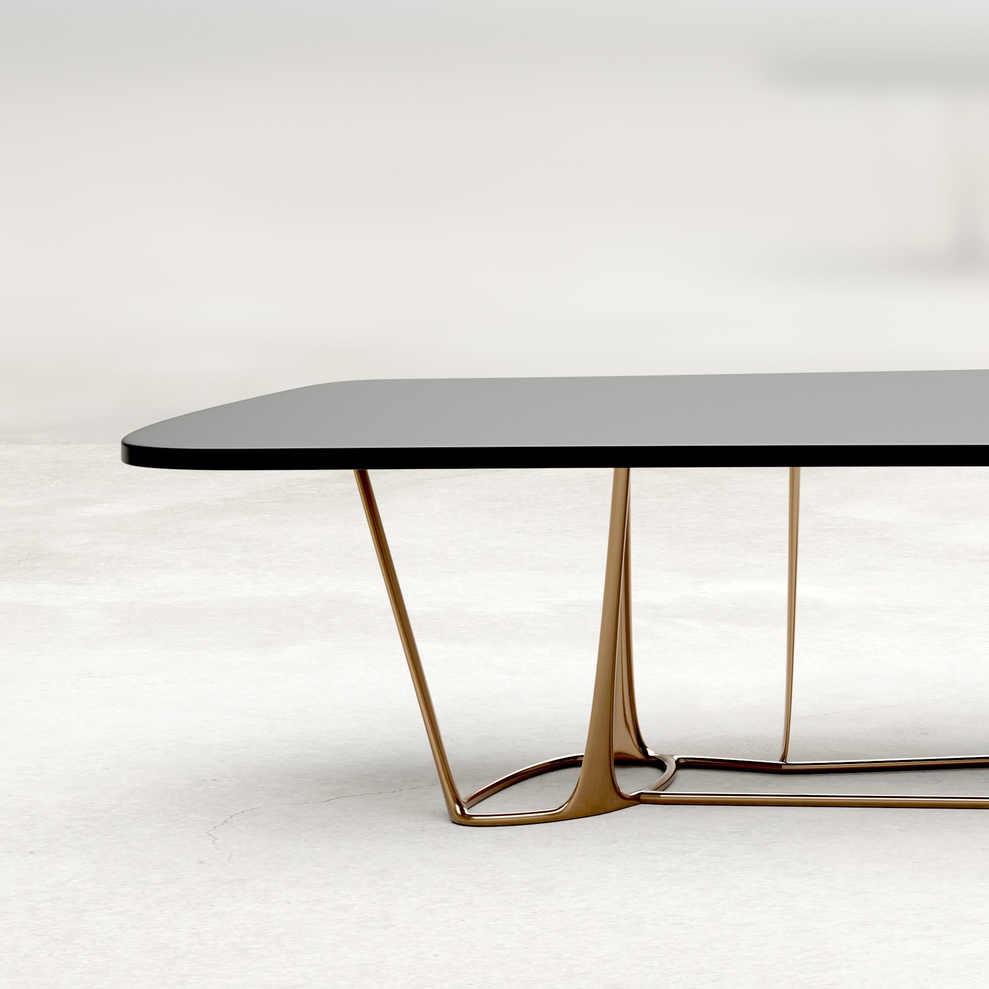 Beam, 21st Century Hand Varnished Wood & Bronze Chromed Steel Dining Table In New Condition In Paris, FR