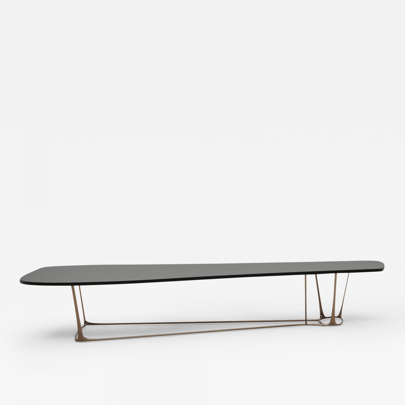 Beam, 21st Century Hand Varnished Wood & Bronze Chromed Steel Dining Table