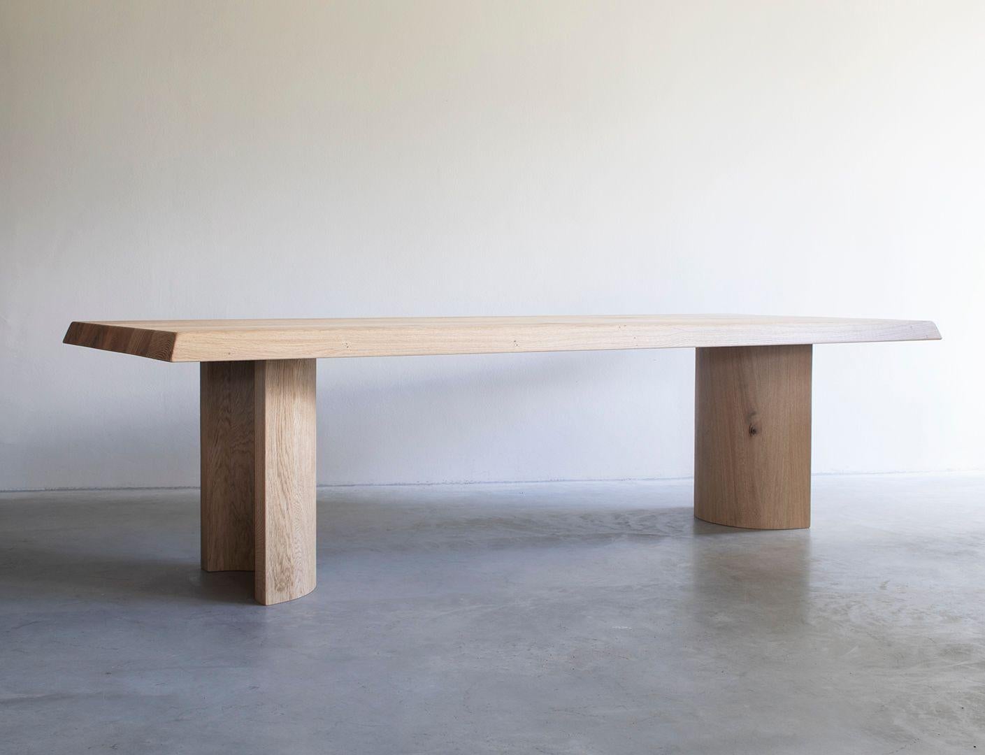 Beam dining table by Van Rossum.
Dimensions: D320 x W110 x H75 cm
Materials: Oak.
Also available in walnut. 

The wood is available in all standard Van Rossum colors, or in a matching finish to customer’s own sample. Please contact us.

Solid