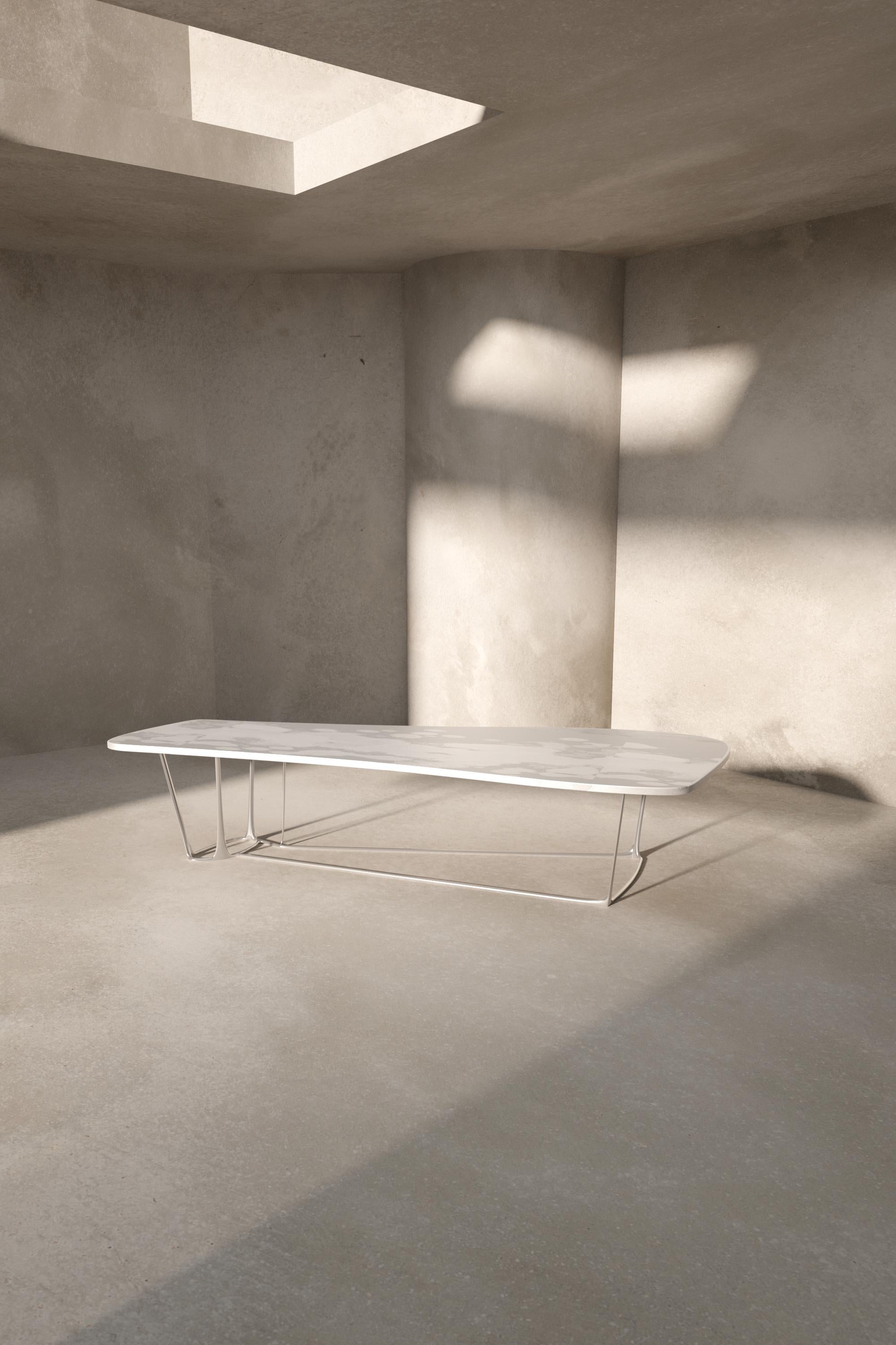 The original artist proof of this limited edition dining table in hand silvered aluminium and steel has been produced as part of our Studio SORS. Modern Brutalist Brand House Collection. Edition of 8. Delivered signed and numbered with digital block
