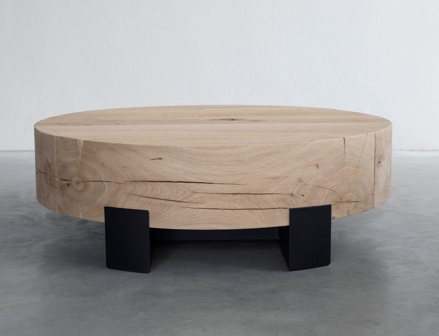 Beam round coffee table by Van Rossum
Dimensions: D91 x W91 x H28 cm
Materials: Oak, Steel.
Limited to fifty pieces.

The wood is available in all standard Van Rossum colors, or in a matching finish to customers’ own sample.
Detailing is