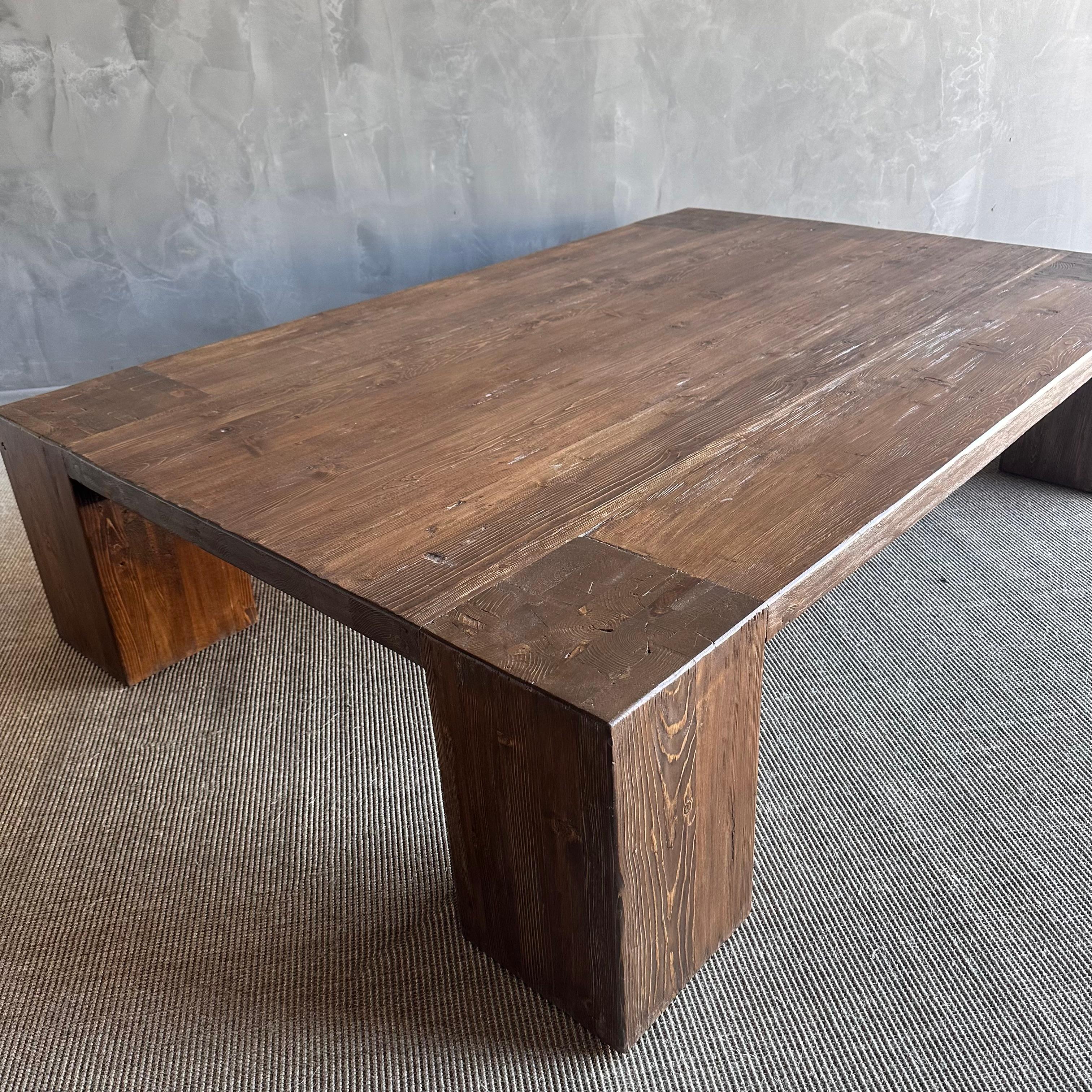 Beam XL Walnut Stain Reclaimed Elm Wood Coffee Table For Sale 5
