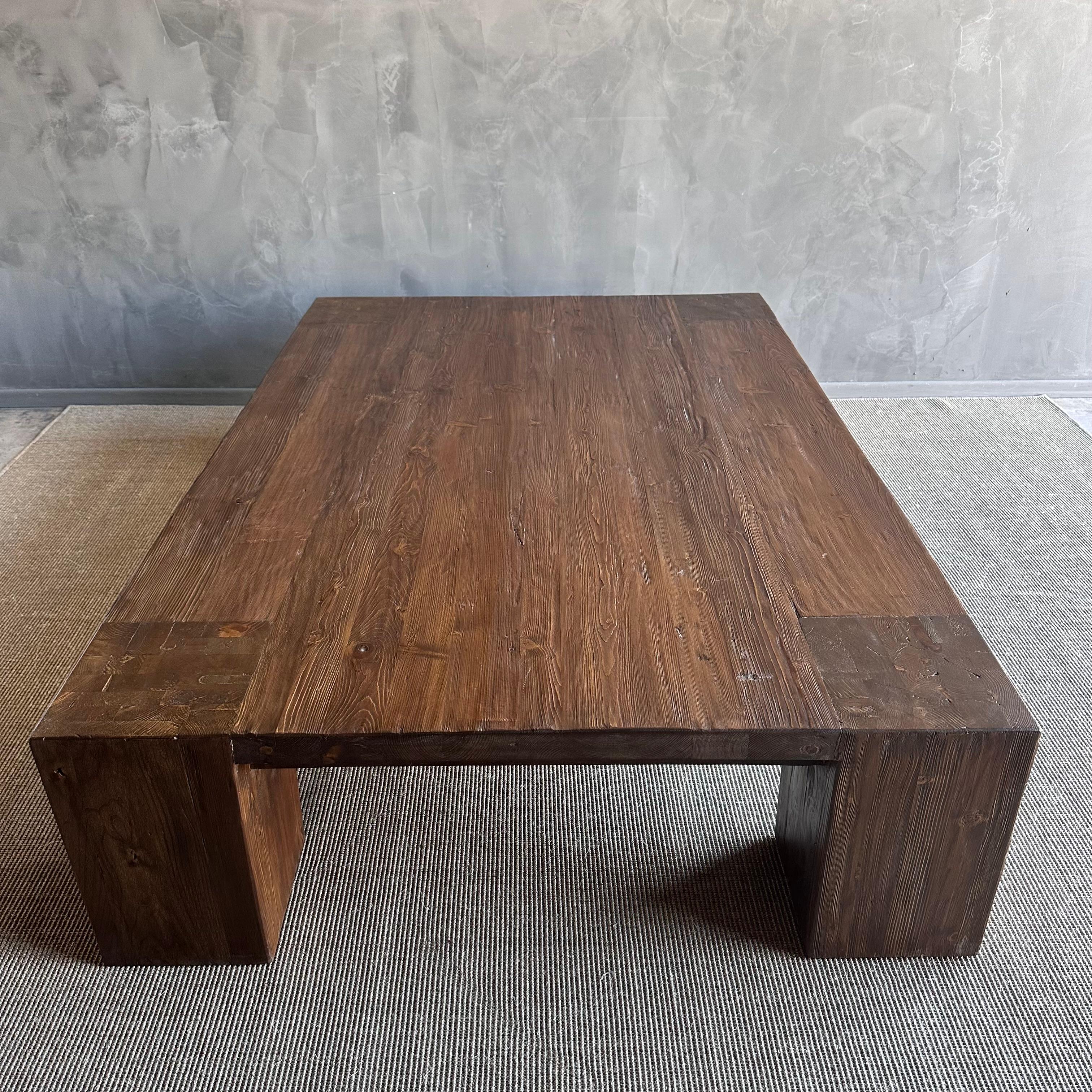 Beam XL Walnut Stain Reclaimed Elm Wood Coffee Table For Sale 6