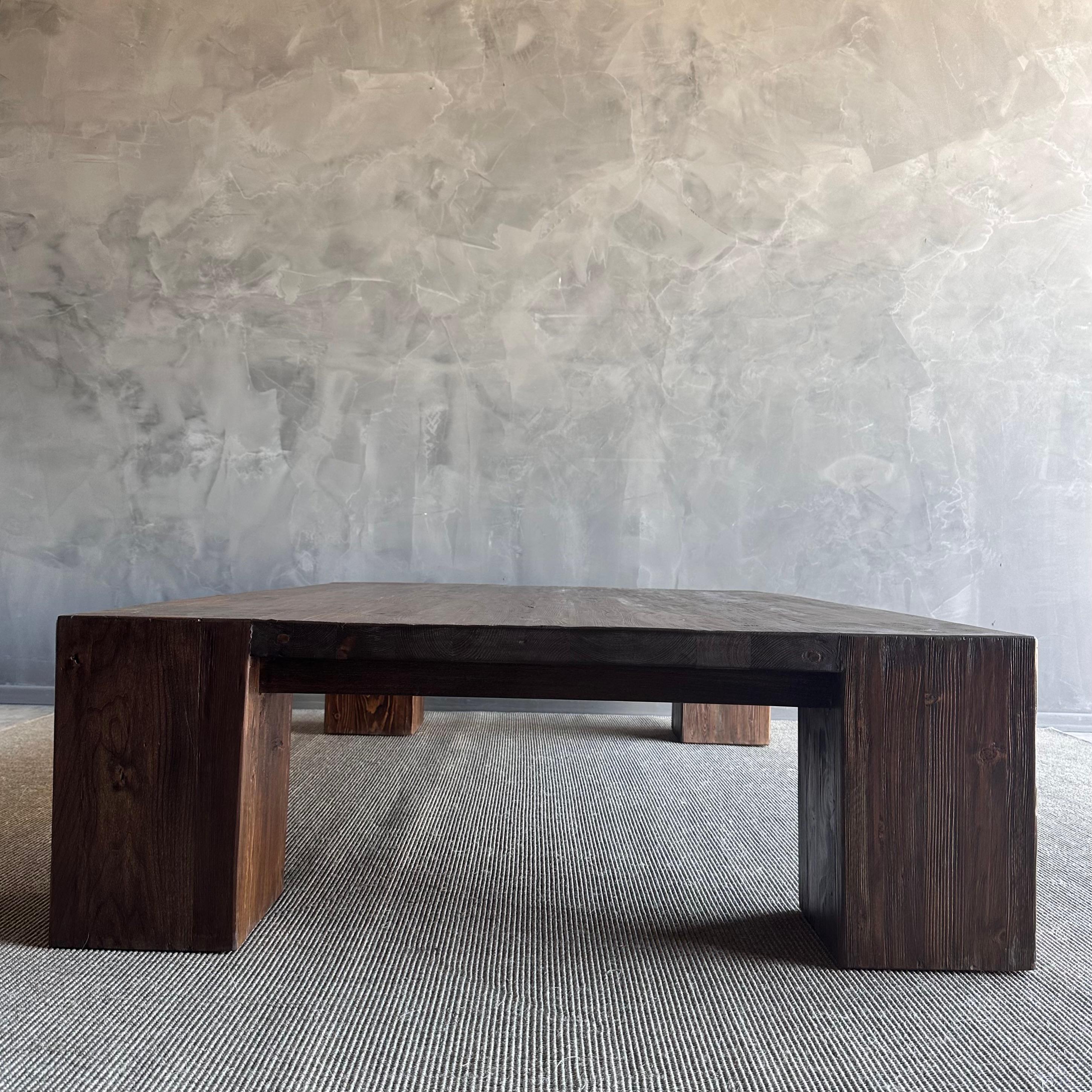 Beam XL Walnut Stain Reclaimed Elm Wood Coffee Table For Sale 7