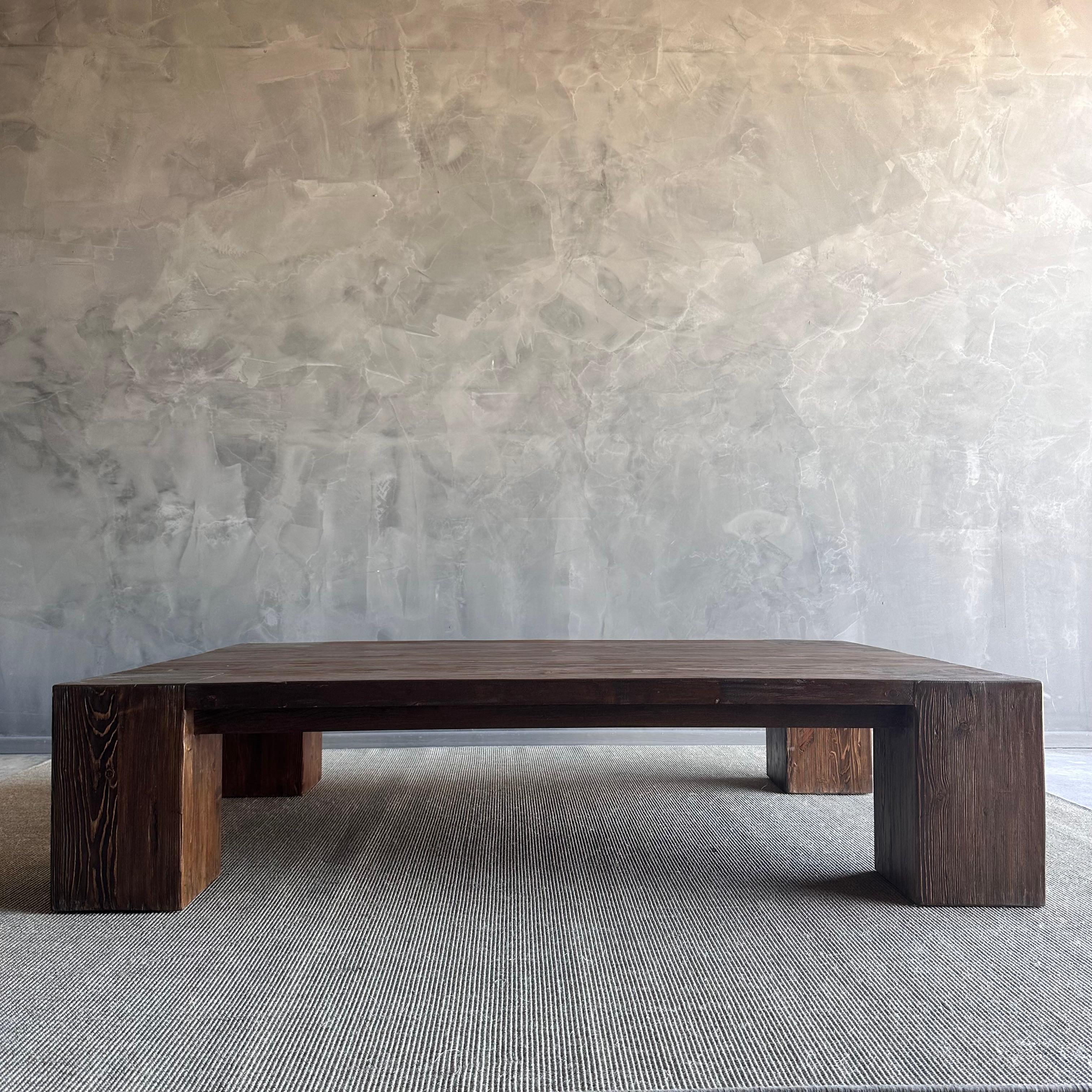 Organic Modern Beam XL Walnut Stain Reclaimed Elm Wood Coffee Table For Sale