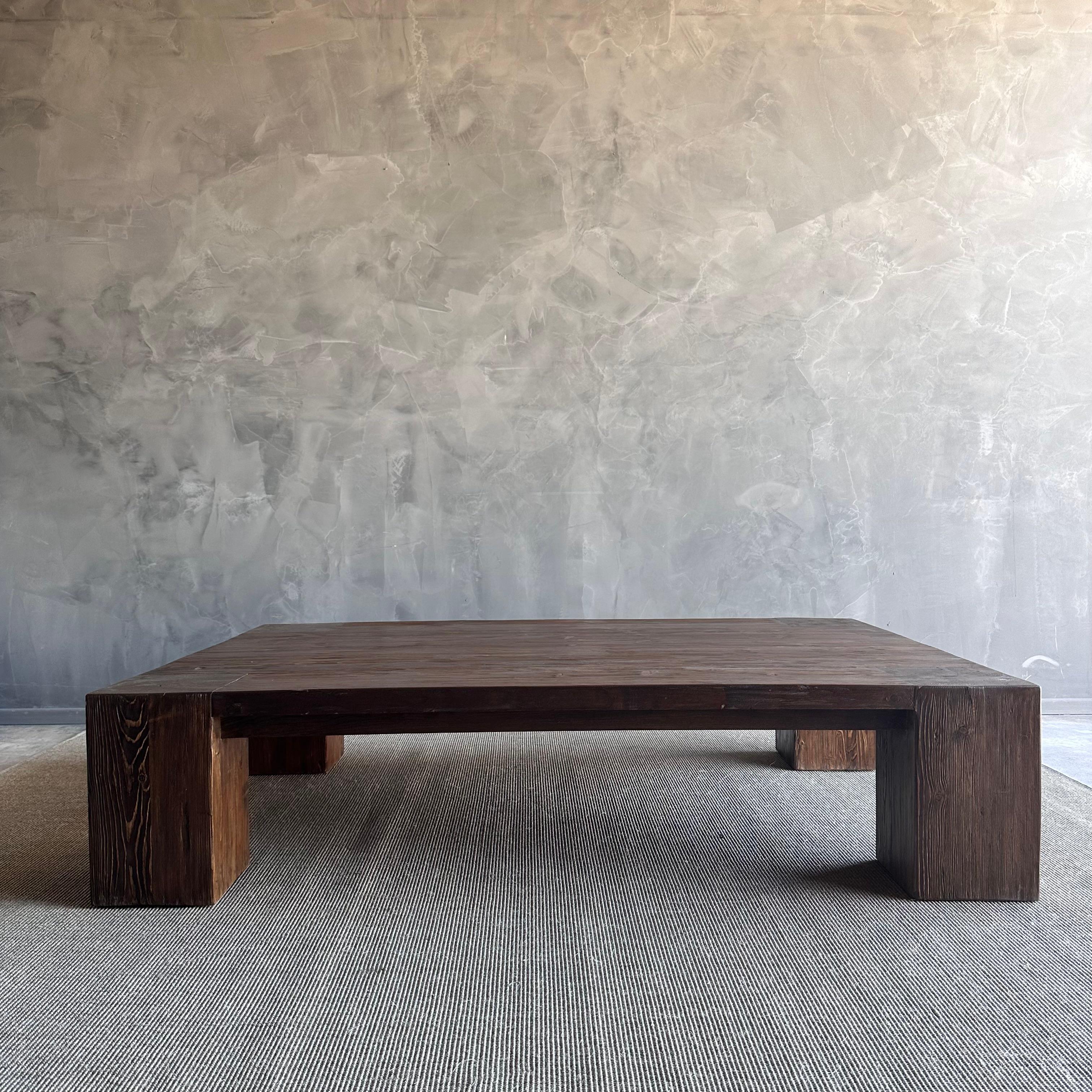 Beam XL Walnut Stain Reclaimed Elm Wood Coffee Table In New Condition For Sale In Old Town Orange, CA