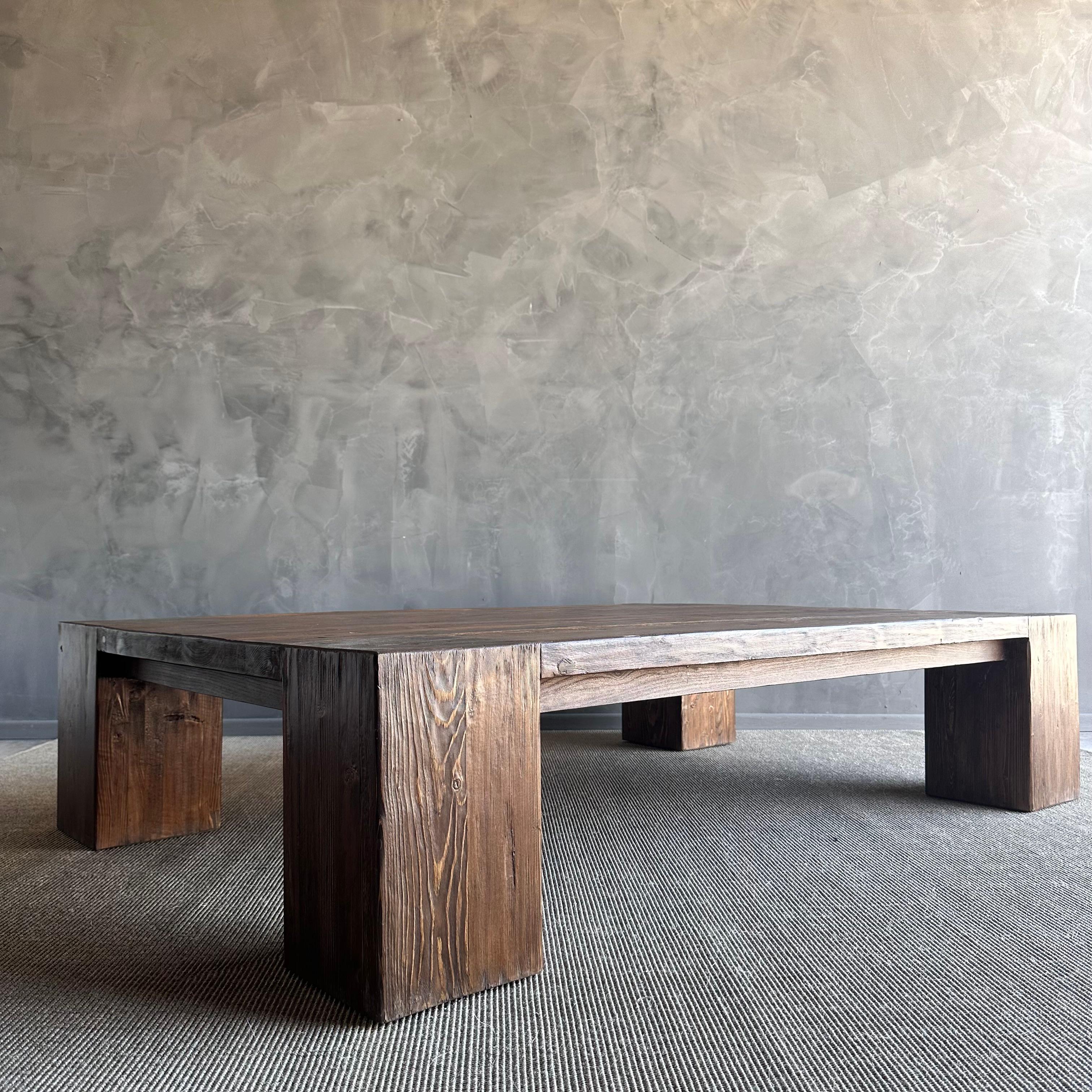 Beam XL Walnut Stain Reclaimed Elm Wood Coffee Table For Sale 1