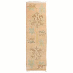 Rug & Kilim's Beama Design Geometric-Floral Beige and Blue Wool Runner