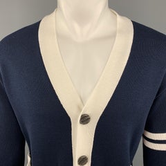 BEAMS HEART Size S Navy & White Cotton / Acrylic Buttoned Cardigan Sweater