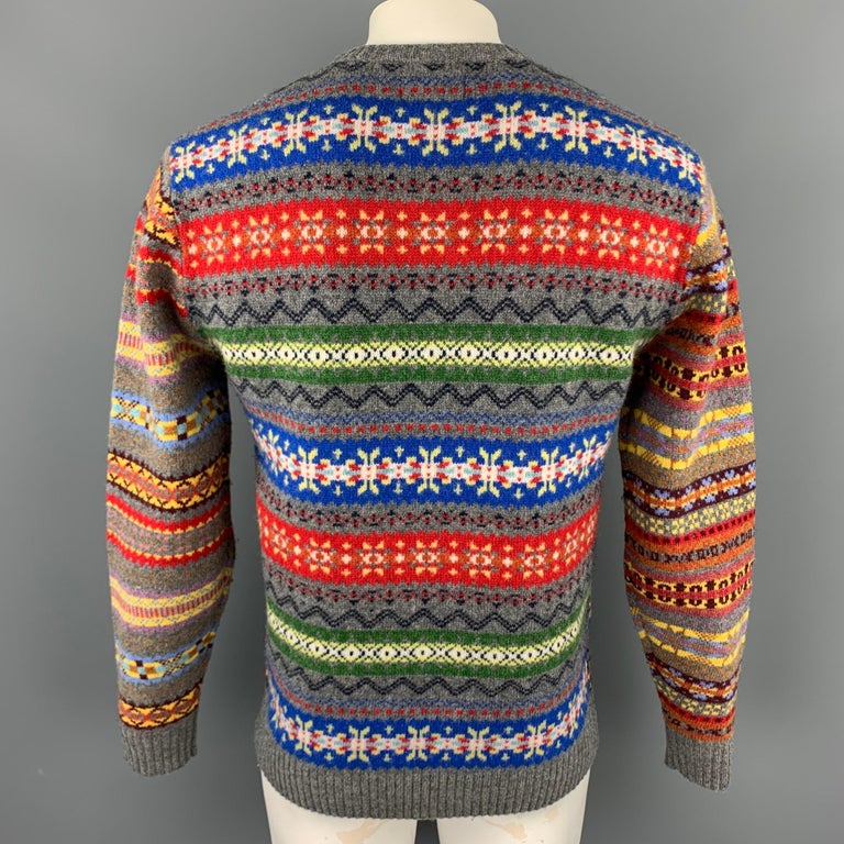 BEAMS PLUS Size L Multi-Color Fairisle Wool / Nylon Crew-Neck Sweater ...