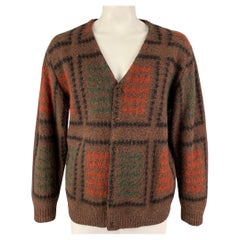 BEAMS PLUS Size XL Brown Multi-Color Pattern Mohair Blend Buttoned Cardigan