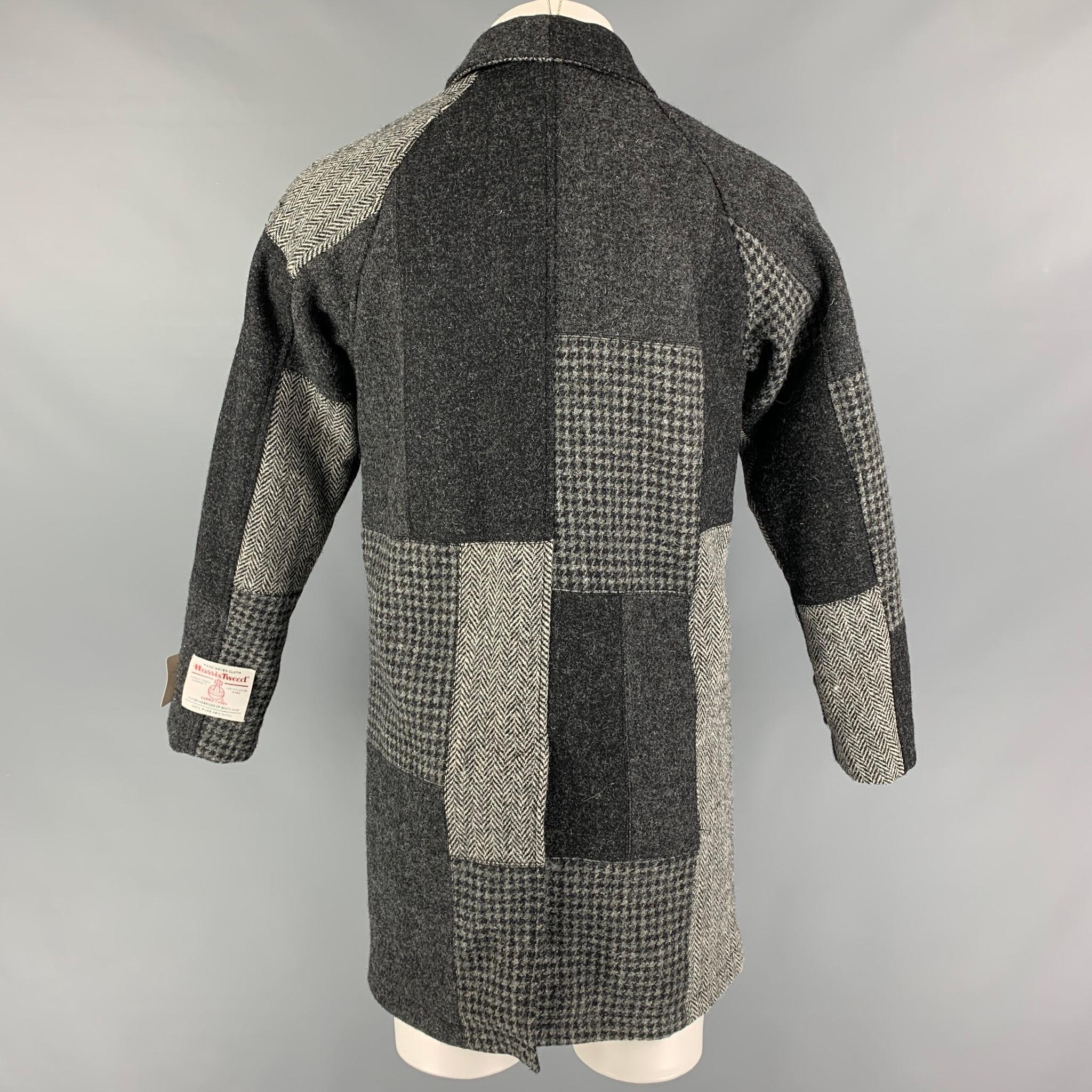 Men's BEAMS PLUS x Harris Tweed Size S Grey Patchwork Wool Hidden Placket Coat