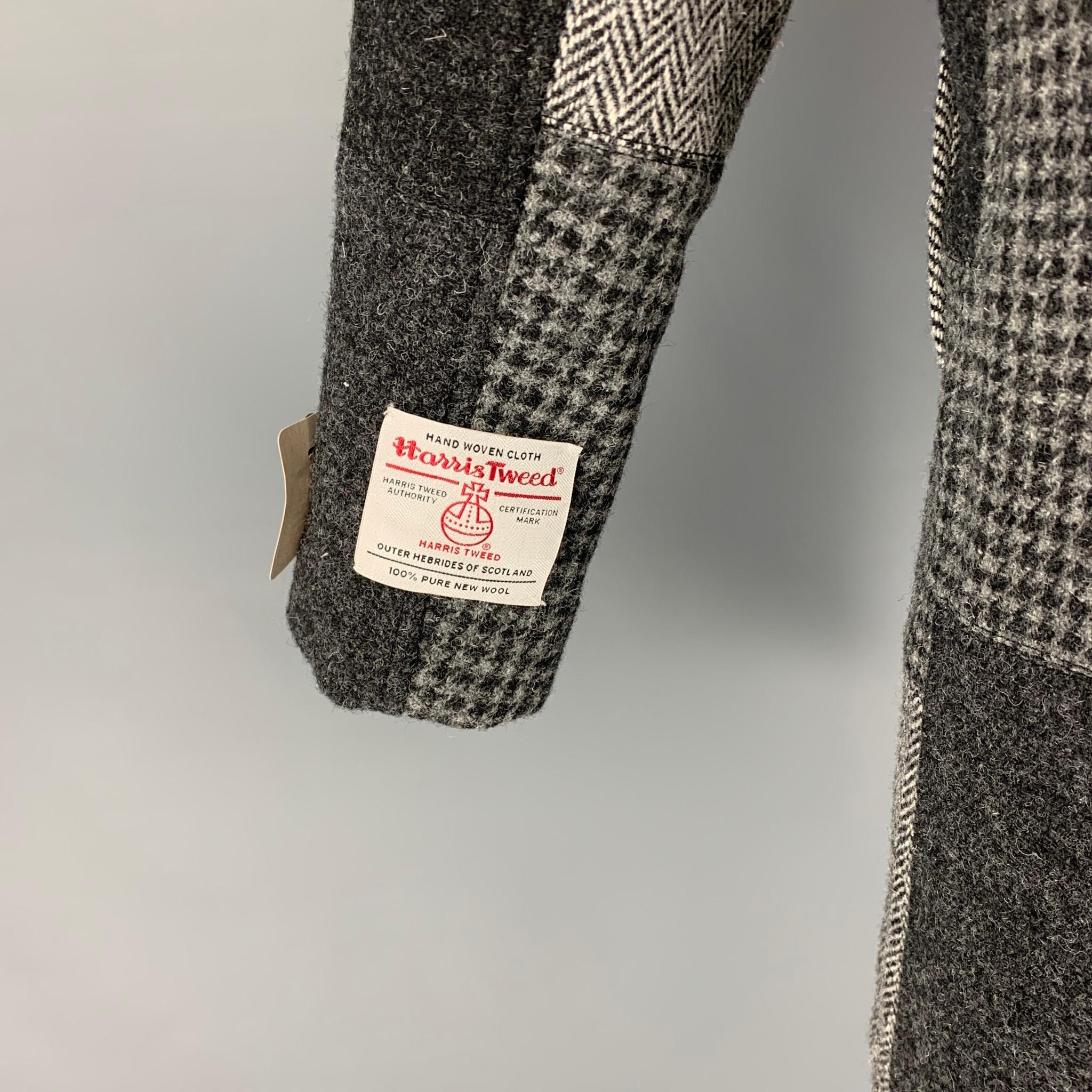 BEAMS PLUS x Harris Tweed Size S Grey Patchwork Wool Hidden Placket Coat 1