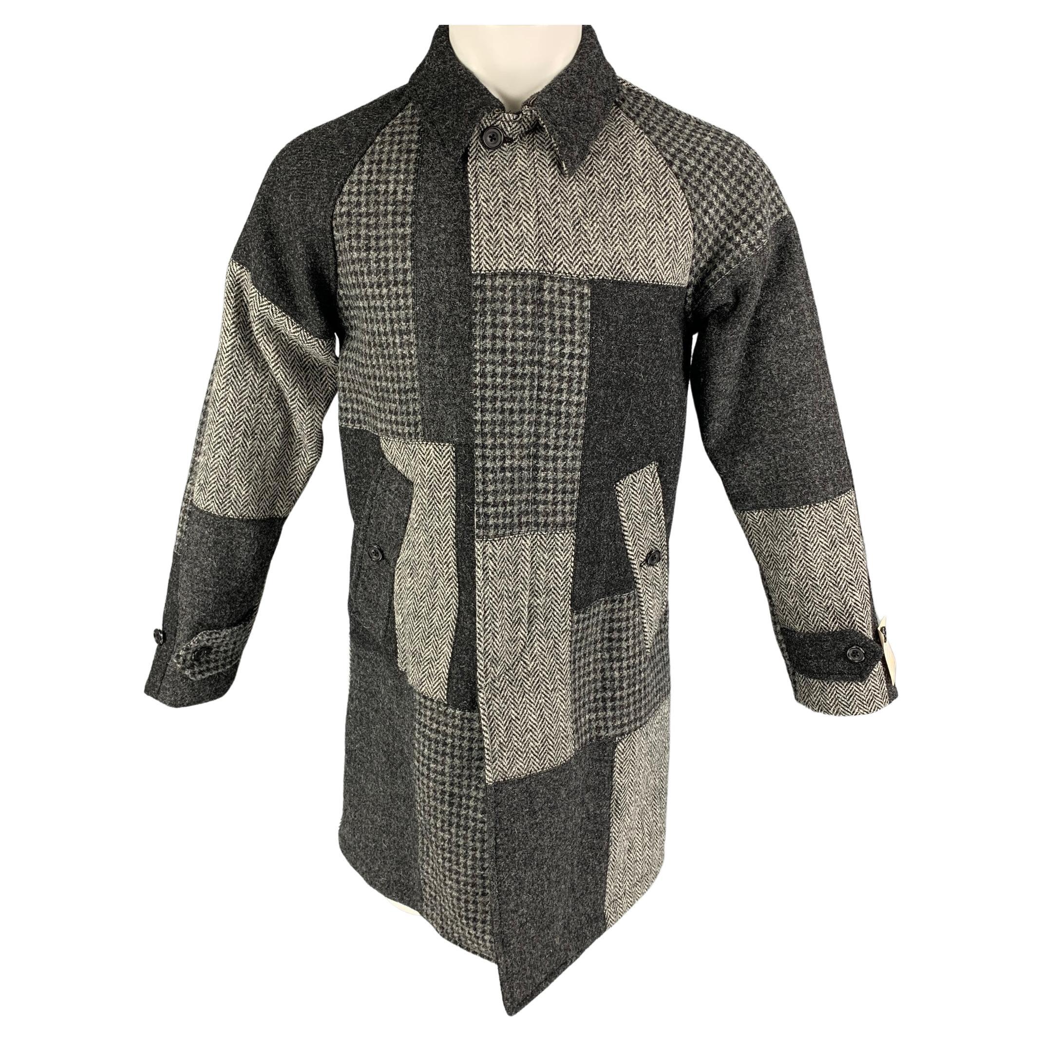 BEAMS PLUS x Harris Tweed Size S Grey Patchwork Wool Hidden Placket Coat
