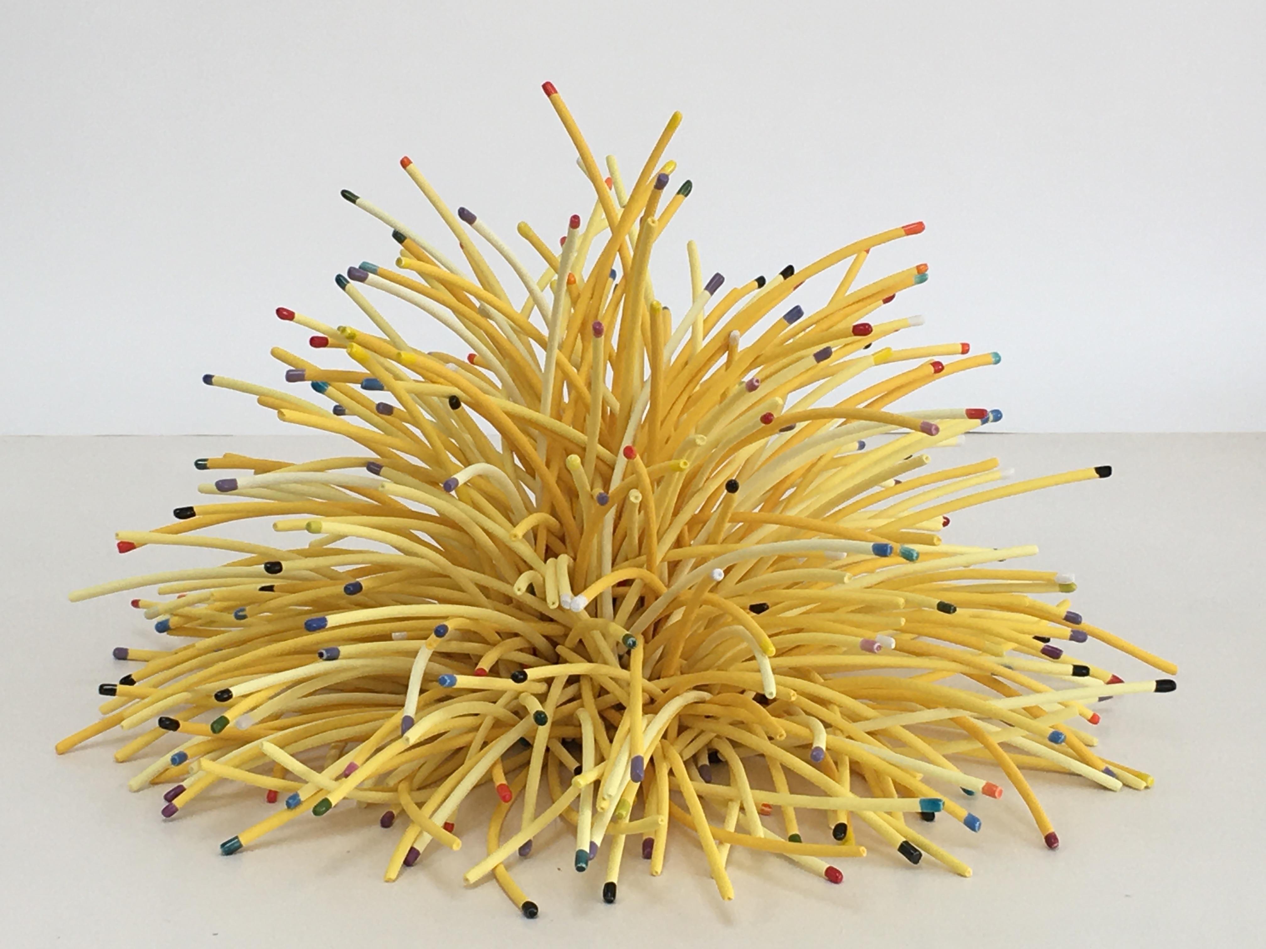 Bean Finneran Abstract Sculpture - "Yellow Mound", abstract ceramic sculpture composed of individual porcelain rods