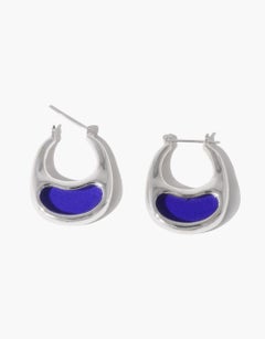 Bean Hoop Large Earrings in 925 Sterling Silver & Blue Ocean Stone by CLED
