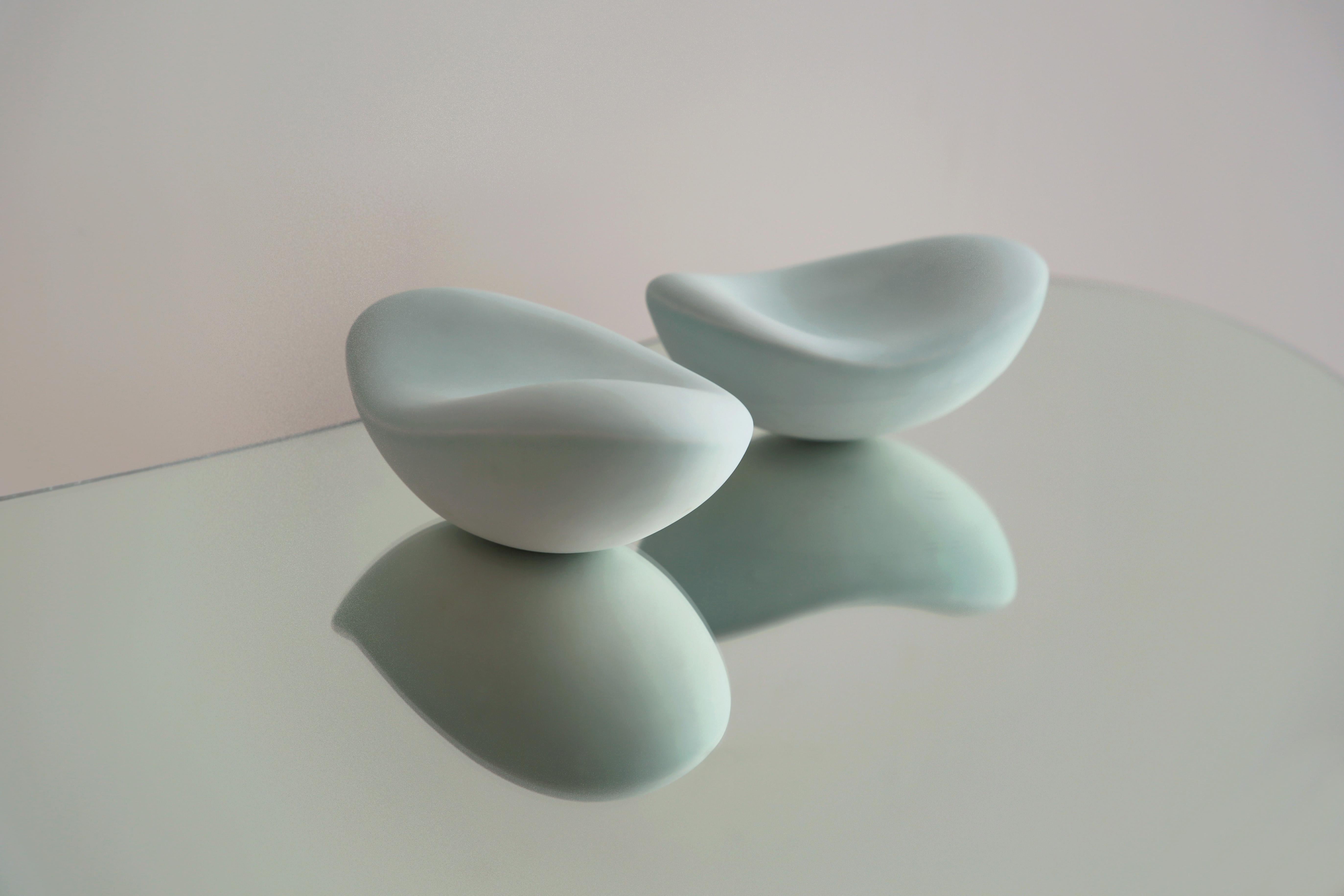 'Bean Pair' - by Soo Joo ( Organic Table Sculpture in Ceramic, Korean Celadon ) 1