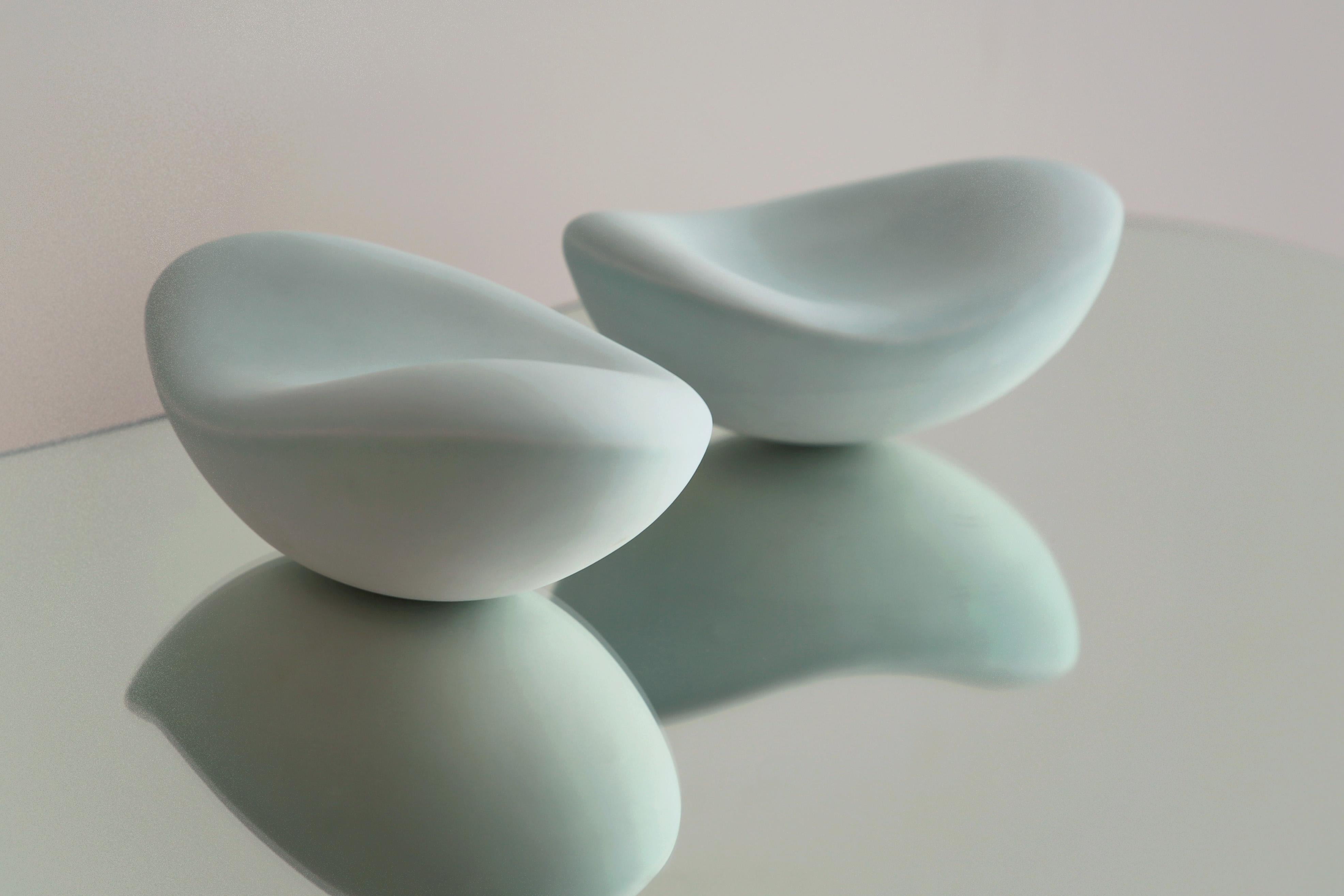 'Bean Pair' - by Soo Joo ( Organic Table Sculpture in Ceramic, Korean Celadon ) 2
