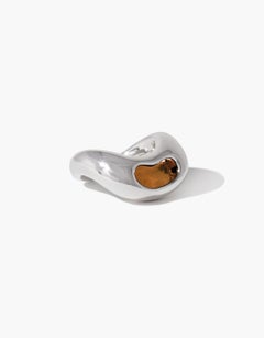 Bean Ring in 925 Sterling Silver & Brown Amber Stone by CLED