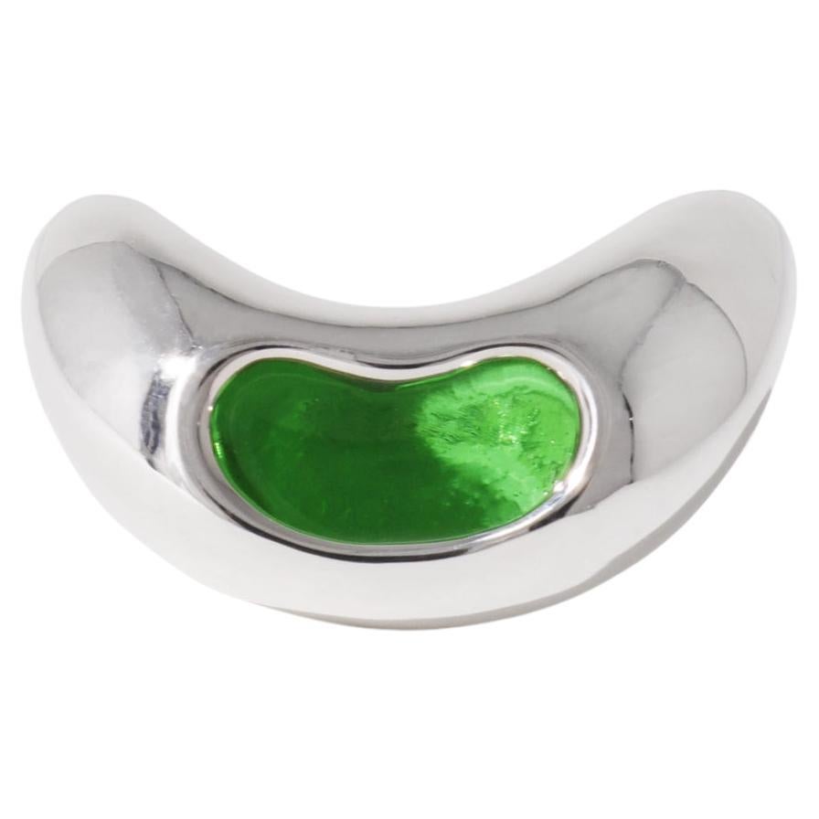 Bean Ring in 925 Sterling Silver & Green Forest Stone by CLED For Sale
