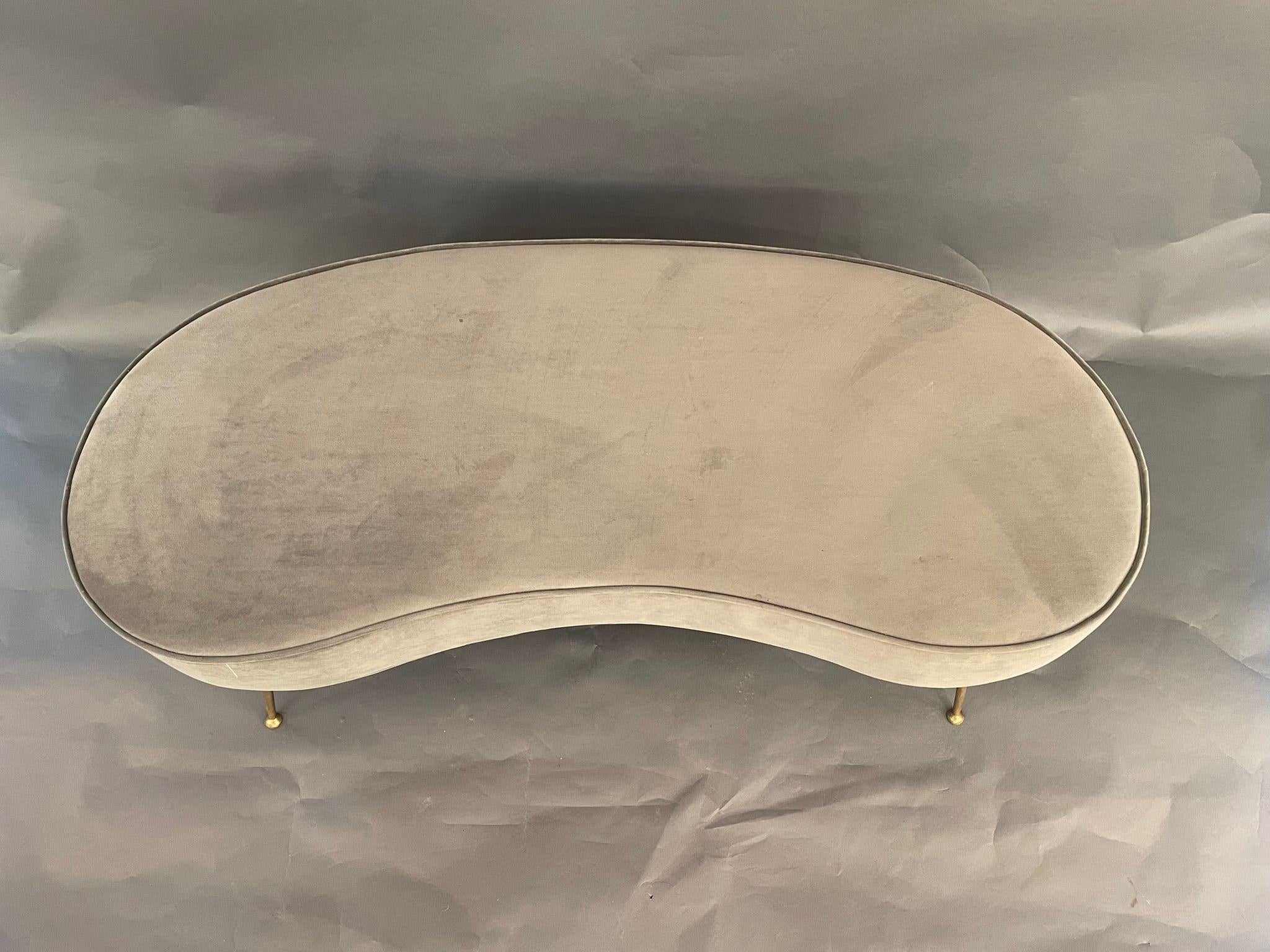 Italian Bean Shaped Bench on Brass Legs, Italy 1980s For Sale