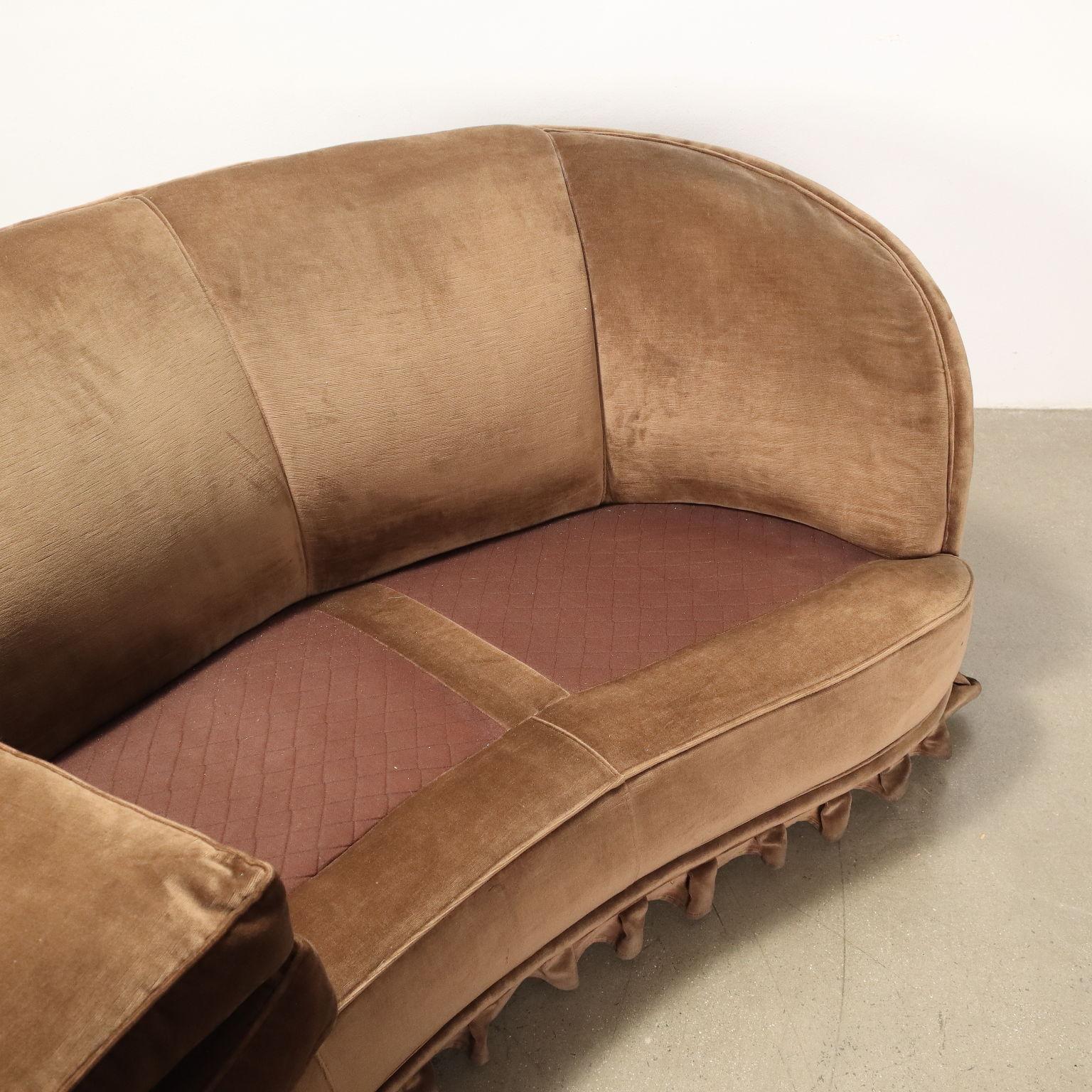 Mid-20th Century Bean Shaped Sofa Velvet, Italy, 1950s