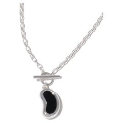 Bean Toggle Necklace in 925 Sterling Silver & Black Basalt Stone by CLED