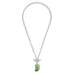 Bean Toggle Necklace in 925 Sterling Silver & Green Forest Stone by CLED