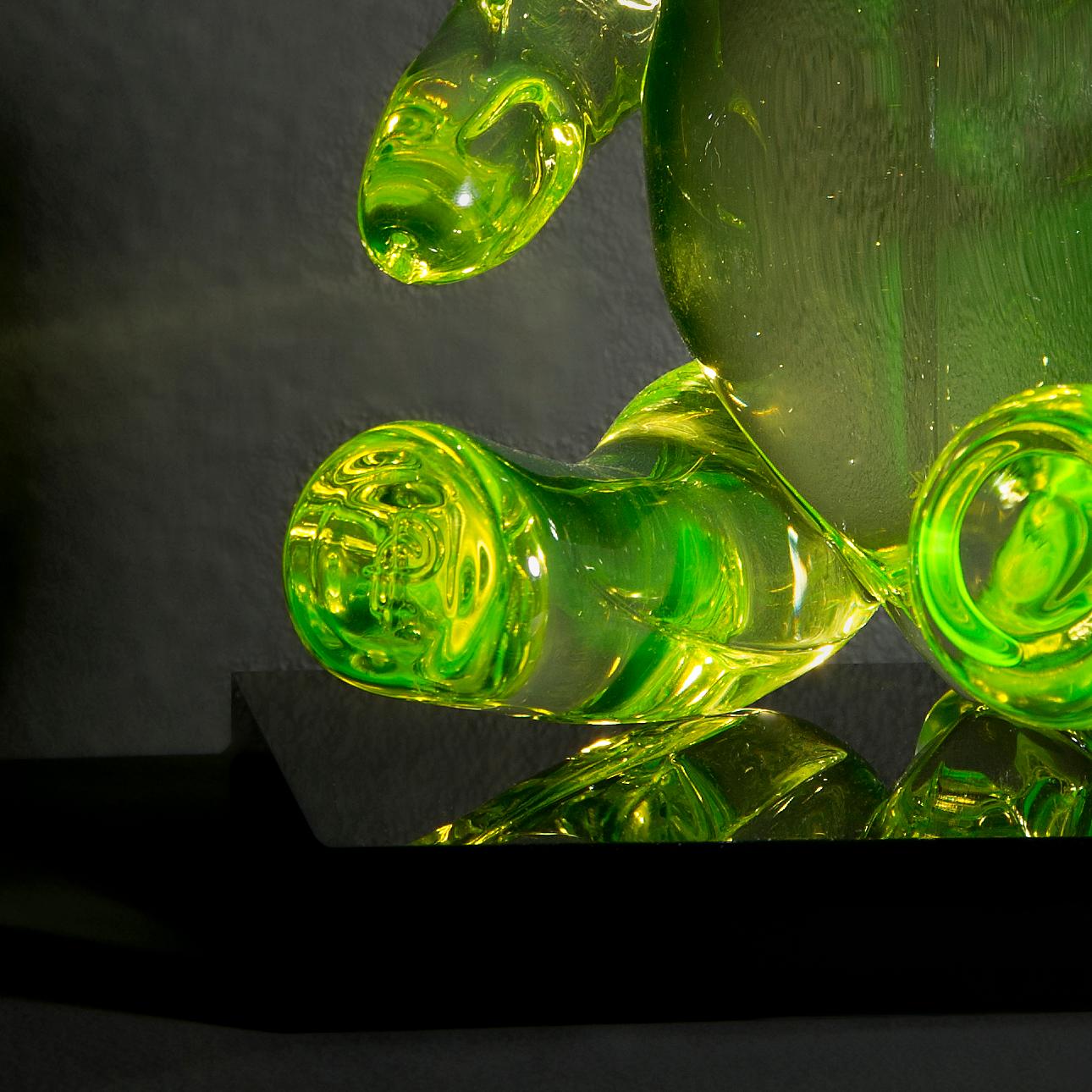 Bear, a unique lime green glass sculpted animal figurine by Elliot Walker 1