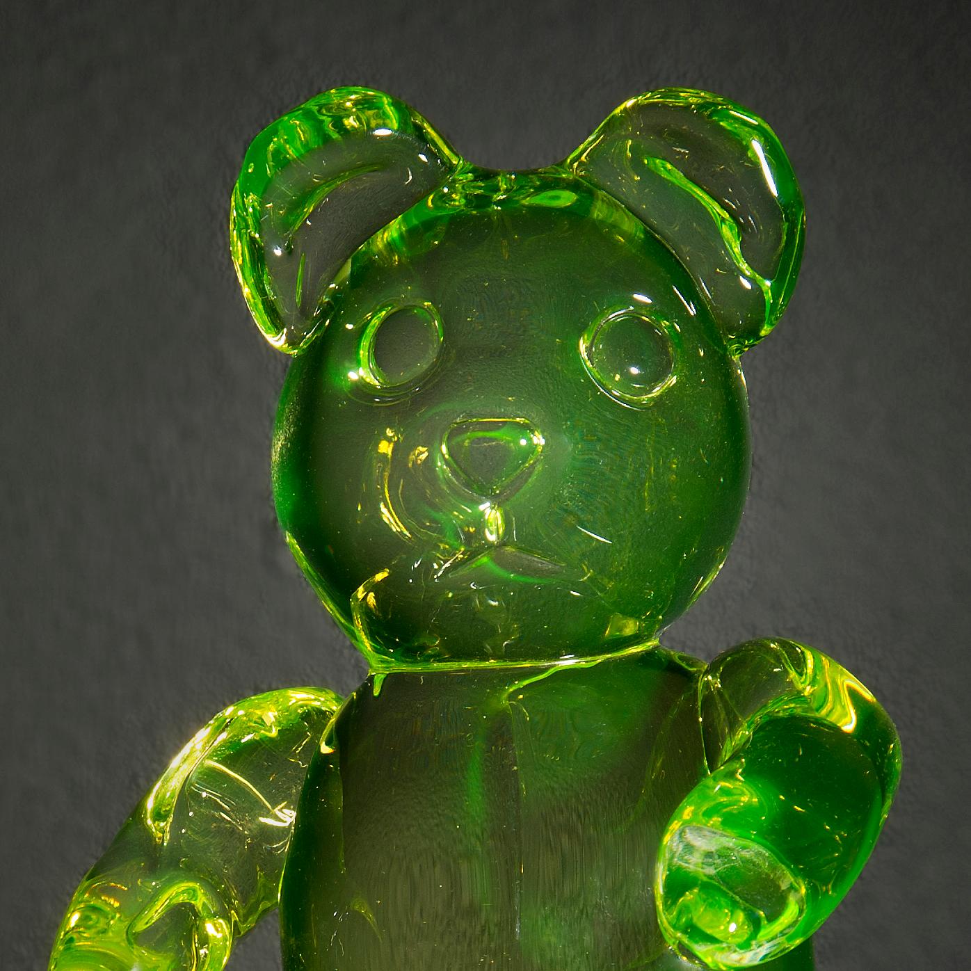 Bear, a unique lime green glass sculpted animal figurine by Elliot Walker 2