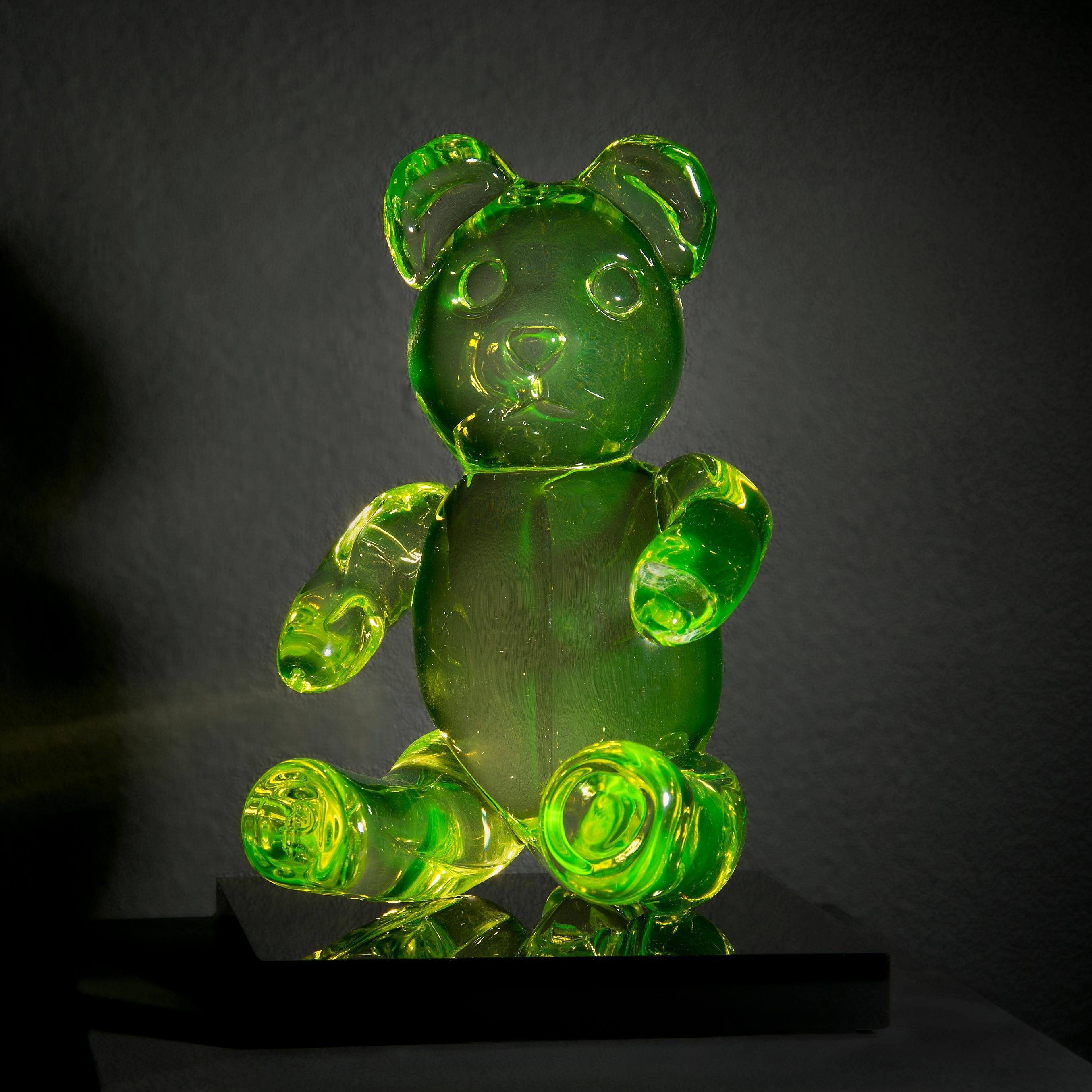 Bear, a unique lime green glass sculpted animal figurine by Elliot Walker 3