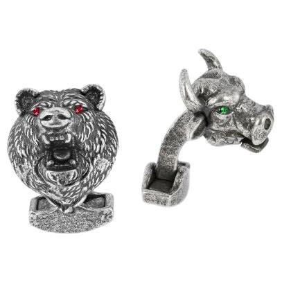 Bear and Bull Mechanical Cufflinks with Swarovski Elements For Sale