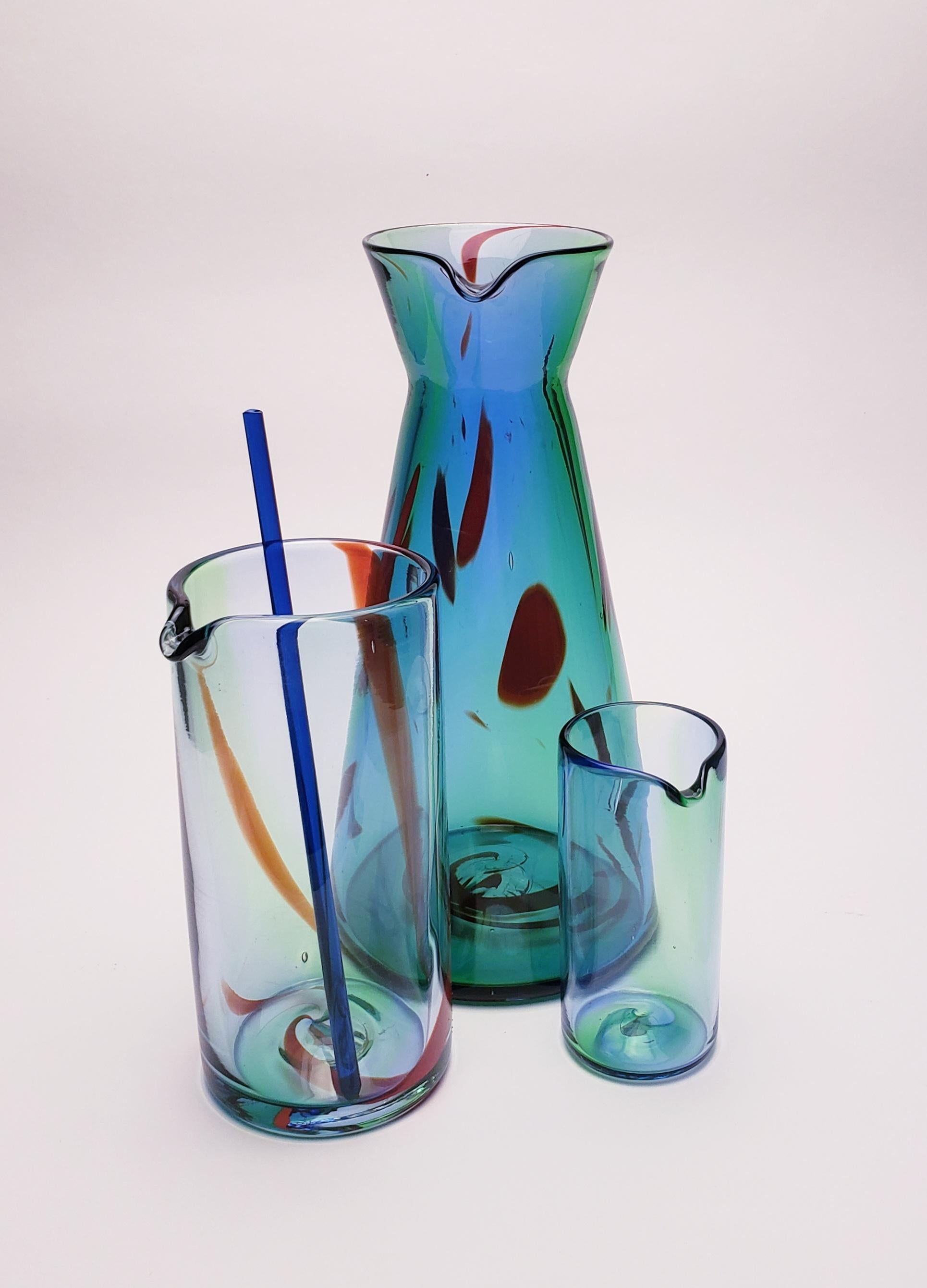 Modern Bear Beaker Mixology Set, Tie Dye, Handmade Contemporary Barware Set, in Stock For Sale