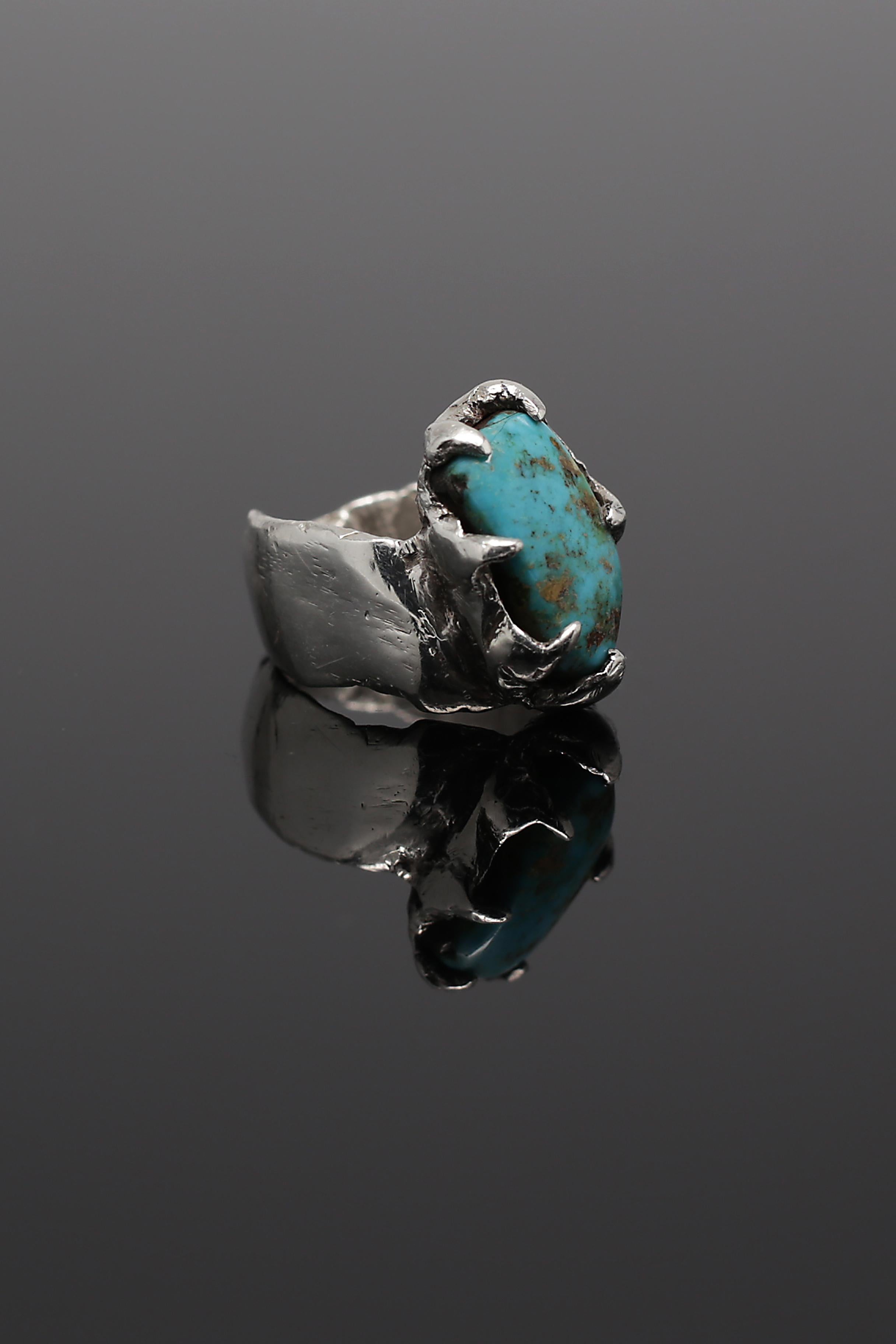 Contemporary Bear Claw (Turquoise, Sterling Silver Ring) by Ken Fury
