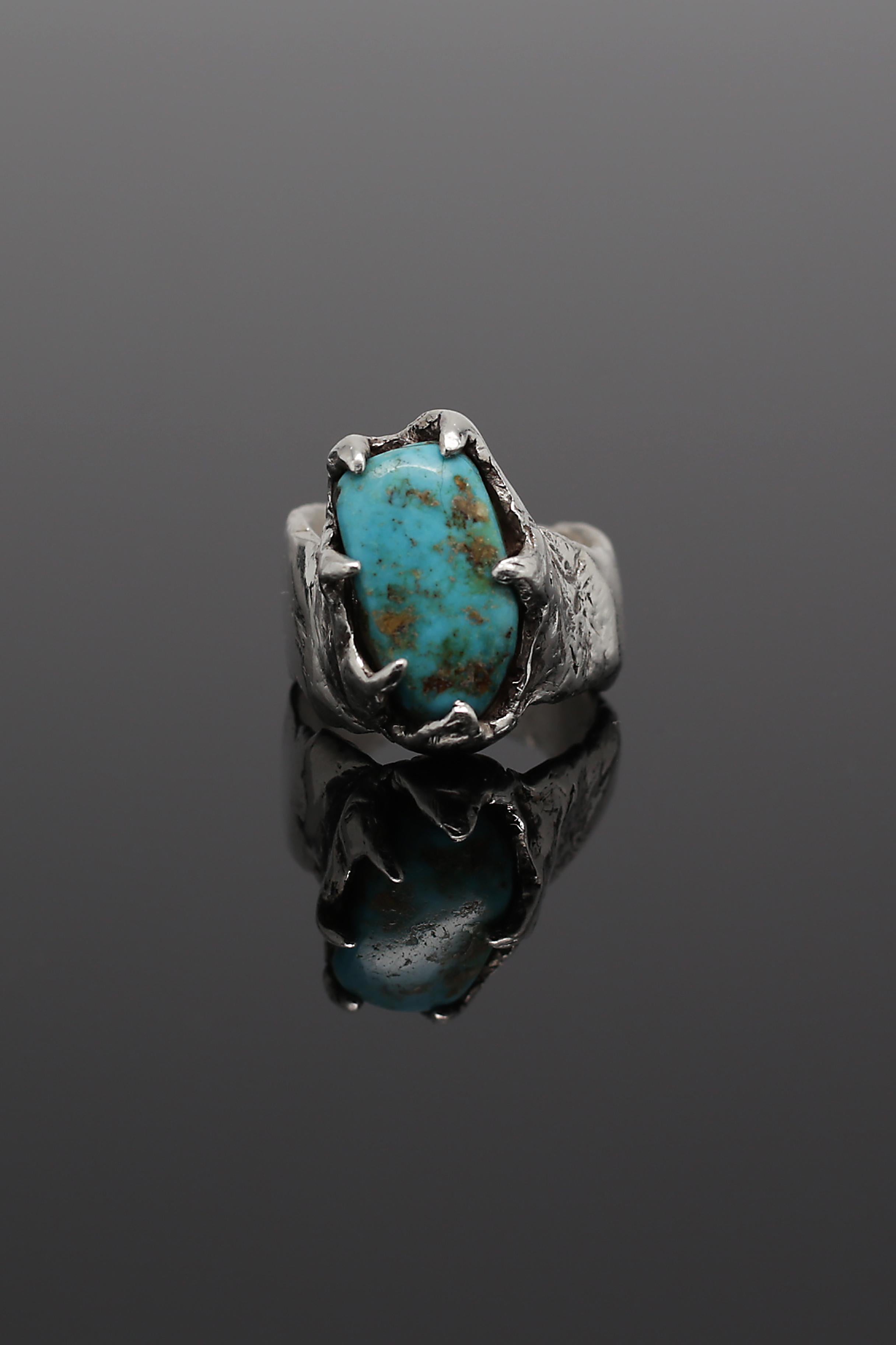 Cabochon Bear Claw (Turquoise, Sterling Silver Ring) by Ken Fury
