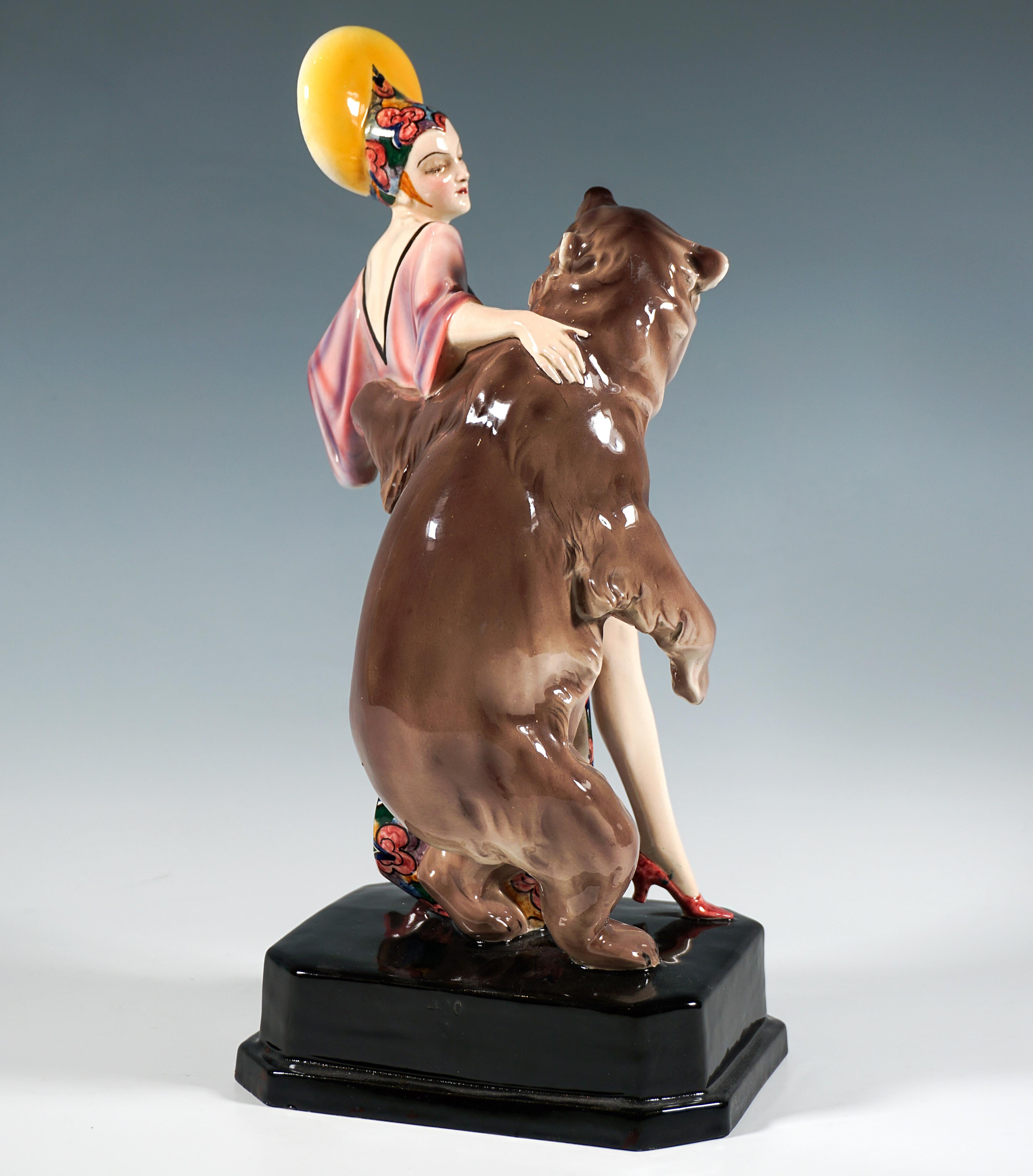 Art Deco 'Bear Dance', Rare Marcell Goldscheider Vienna Art Déco Group, c. 1930